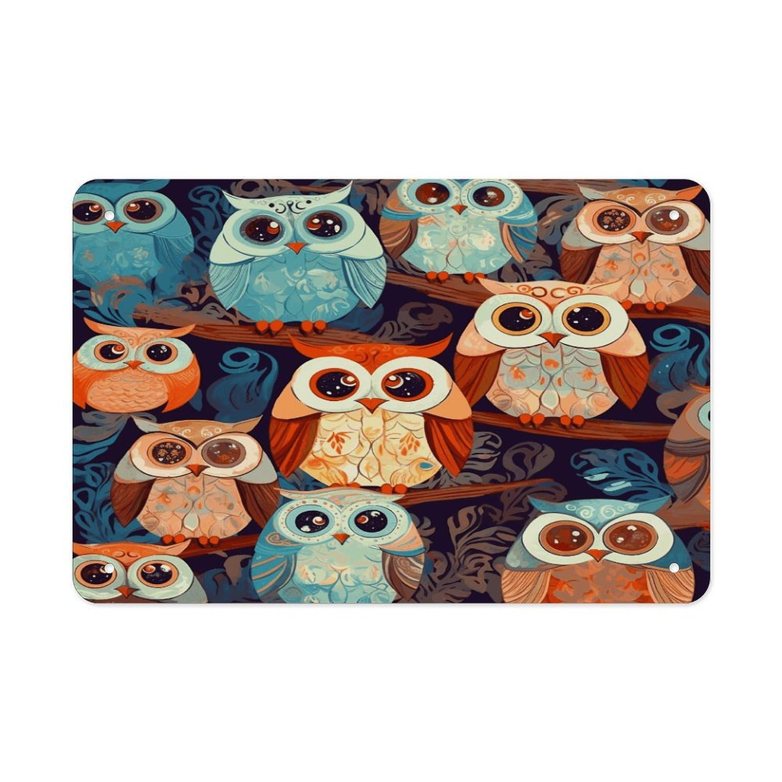 Anime Owl Metal Tin Sign 12"x8" Wall Art Prints Poster Decorative Picture Metal Signboard Decor Painting Folded Edge Iron Sheet Painting with Holes for Wall Decor