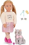 Our Generation 18-Inch Poupée & C'est bon, Sheela. & Sammy, Jouet pour soins aux chats, Poupées 18-inch poupée avec des yeux de noisette qui s'ouvrent et se ferment, cheveux blonds longs, peluche de chat, accessoires de soins et tenue, poupées, 3+ Années