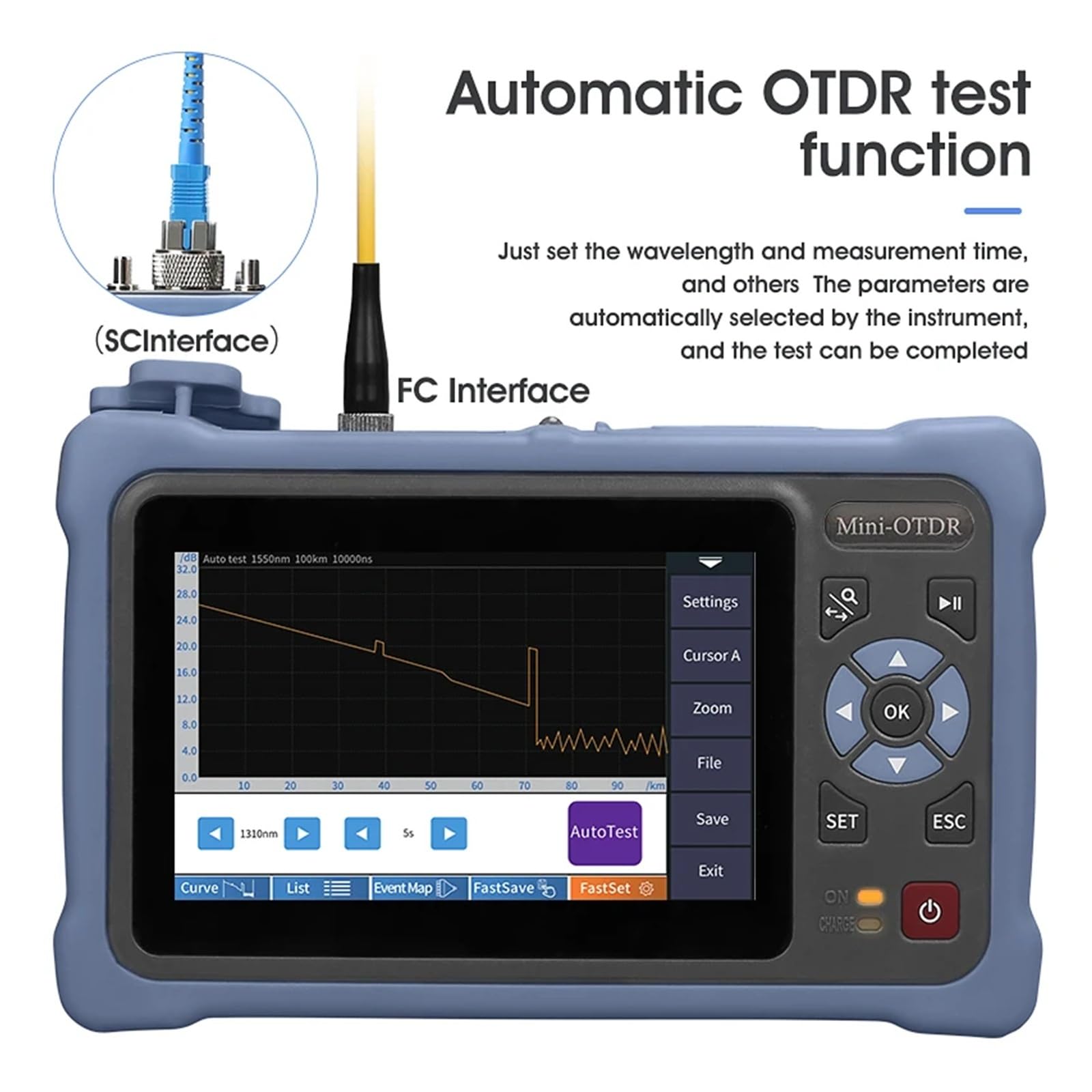 Testeur de Fiber optique OTDR, réflectomètre de Test en direct avec réseau d'affichage numérique avec VFL OLS OPM 1310/1550/1610NM(1550NM)