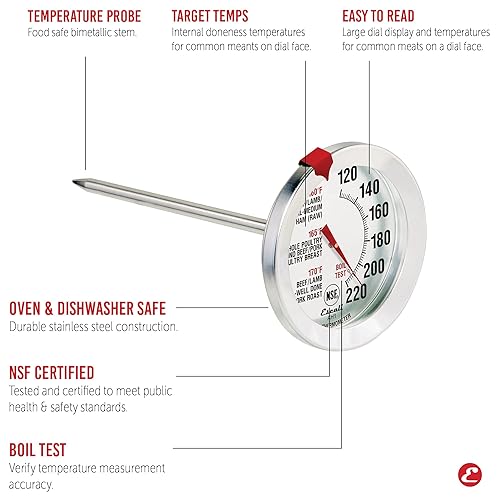 Miniatura 3 de Escali AH1 Termómetro de acero inoxidable para carne, apto para horno, esfera extra grande de 2.5 pulgadas, etiqueta con temperatura para carne de