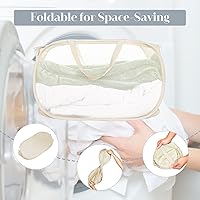 Vista 6 de Cestas de lavandería plegables duraderas, cesta de lavandería desplegable de malla con bolsillo lateral, cesta de almacenamiento de ropa plegable