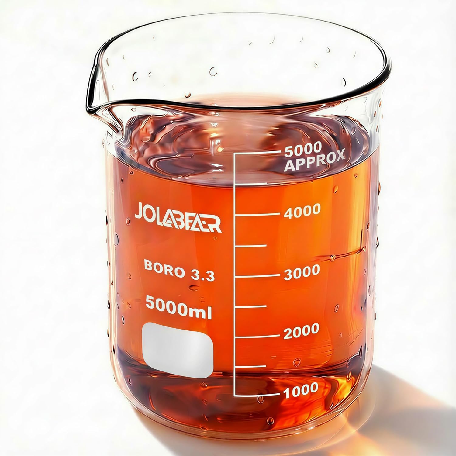 5000ml Durable Glass Beakers, 5L Laboratory Beaker with Printed Graduations, 3.3 Borosilicate, Low Form Design