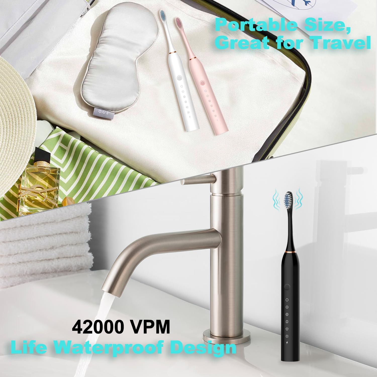 Paquete de 3 cepillos de dientes eléctricos con 6 modos, cepillos de dientes recargables con 12 cabezales de cepillo, carga rápida de 2 minutos y temporizador de 30 segundos