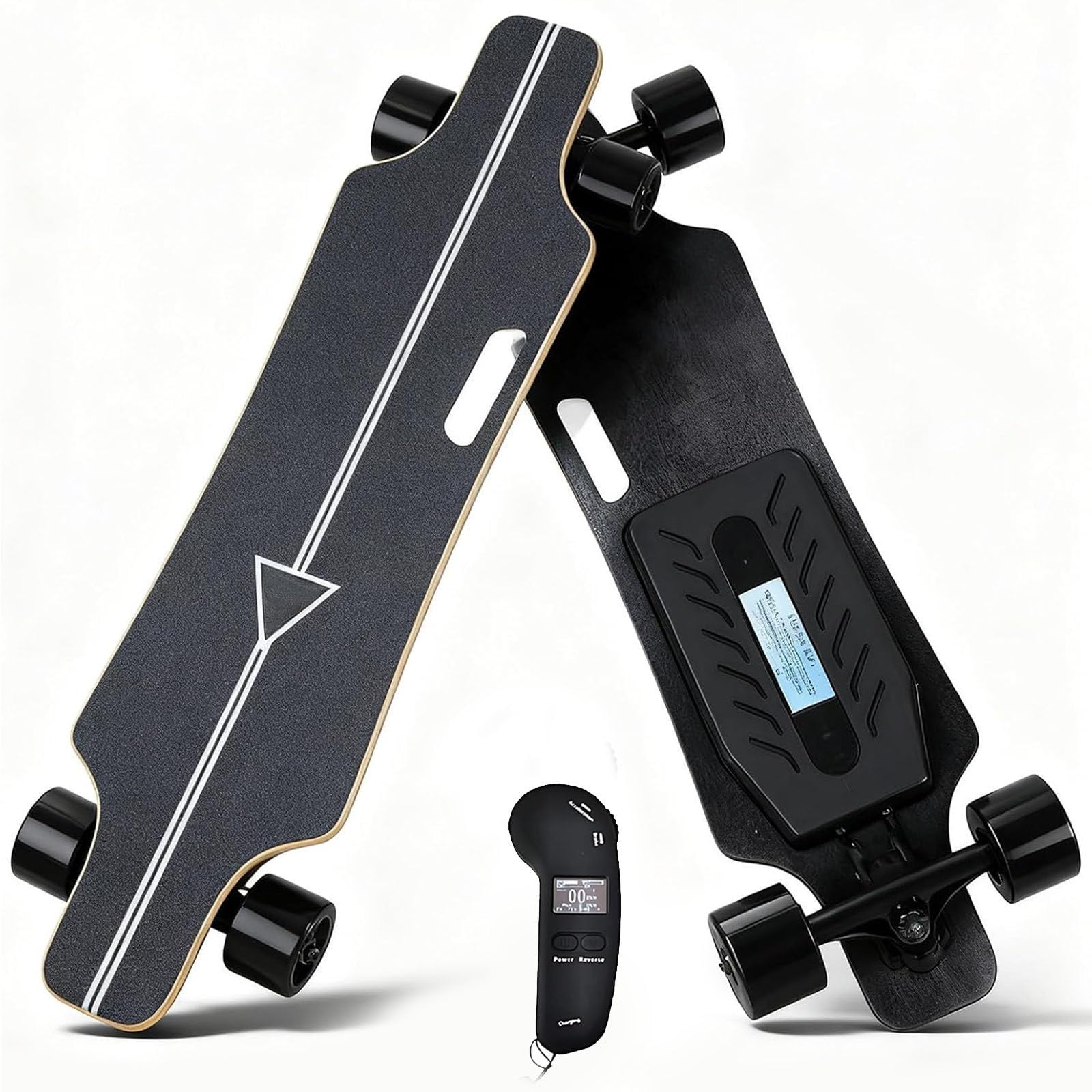 Skateboard électrique avec Télécommande, Moteur De 350 W, Autonomie De 15km / Vitesse Max De 25km/H, 4 Vitesses Réglables, Longboard Portable pour Les Déplacements Quotidiens