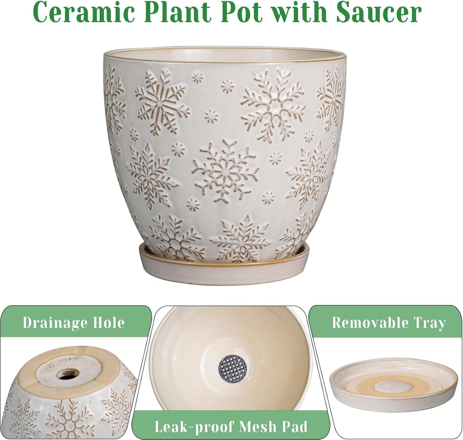 MPotTo Ceramic Planter 8 Inch Plant Pot with Drainage Hole and Saucer Ceramic Pots for Indoor Plants Outdoor Large Flower Pot for Home Decor White