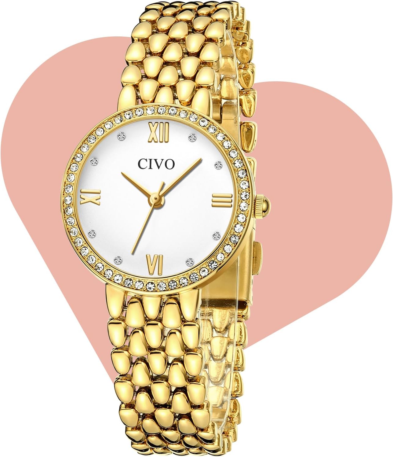 CIVO Quartz Gold Watch for Women: Elegant Stainless Steel Dress Wristwatch with Diamond Dial – Ladies Luxury Watch for Small Wrists – Gift for Girlfriend Wife Mother Sisters