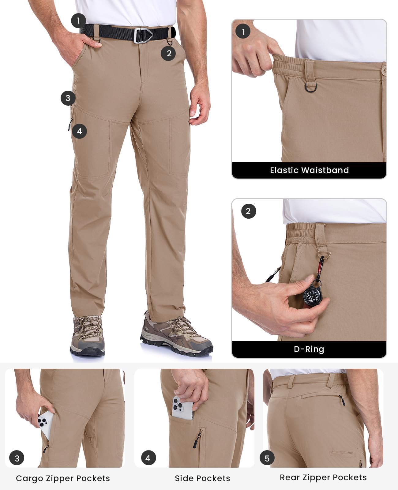 GymBrave Pantaloni Trekking Uomo Asciugare Rapidamente Traspiranti Sottile All'aperto Alpinismo Escursionismo Calzoni con Tasche Multiple
