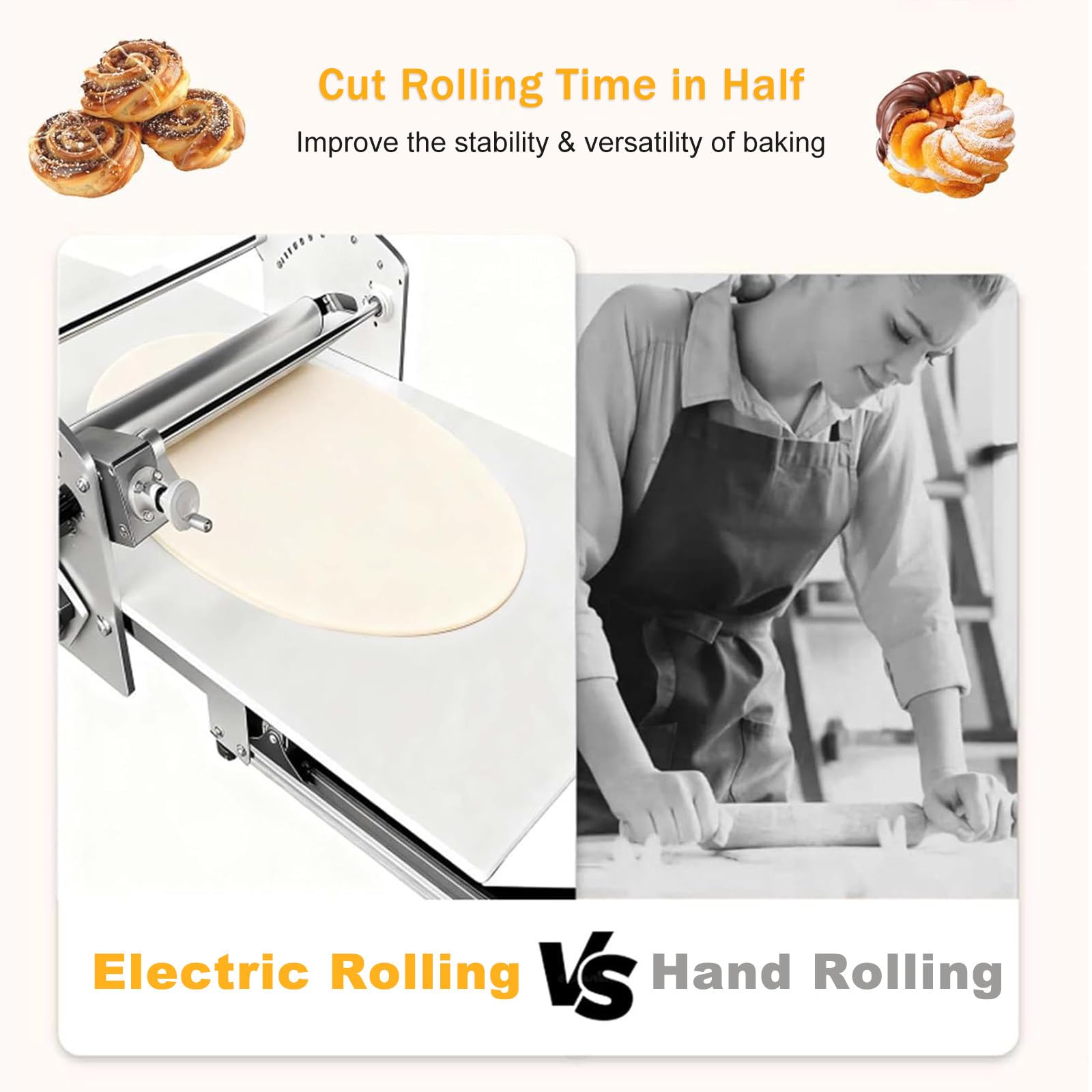 Máquina laminadora eléctrica de Acero Inoxidable para Croissants, Pasteles, Pizza y hojaldre - Laminadora Profesional de sobremesa, Equipo de panadería de 220 V