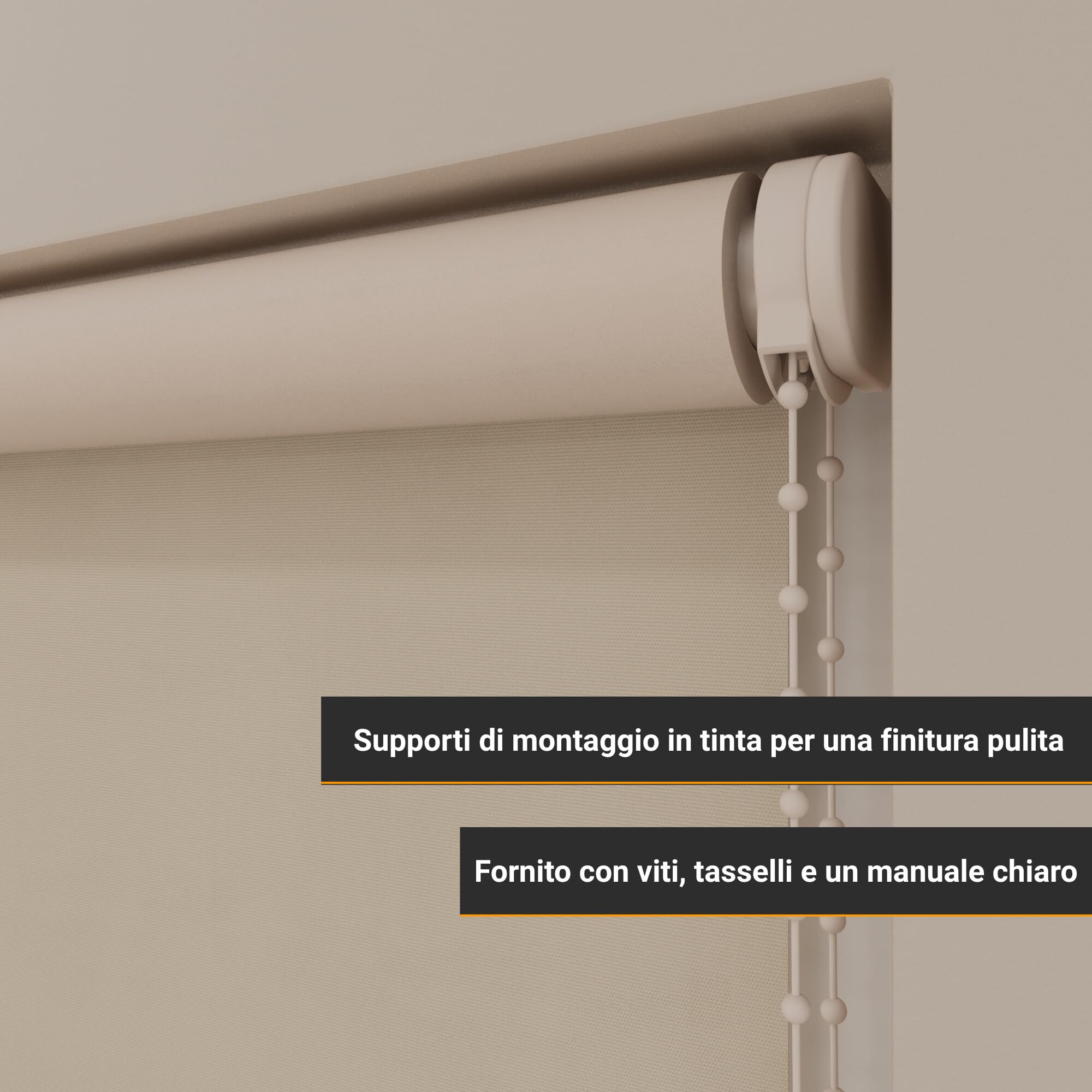 DTCH® Tenda a rullo oscurate senza fori 140 x 190 cm (LxA) sabbia, disponibile in larghezze da 40 a 240 cm, inclusi supporti a pinza, accorciabile autonomamente, tende a pinza