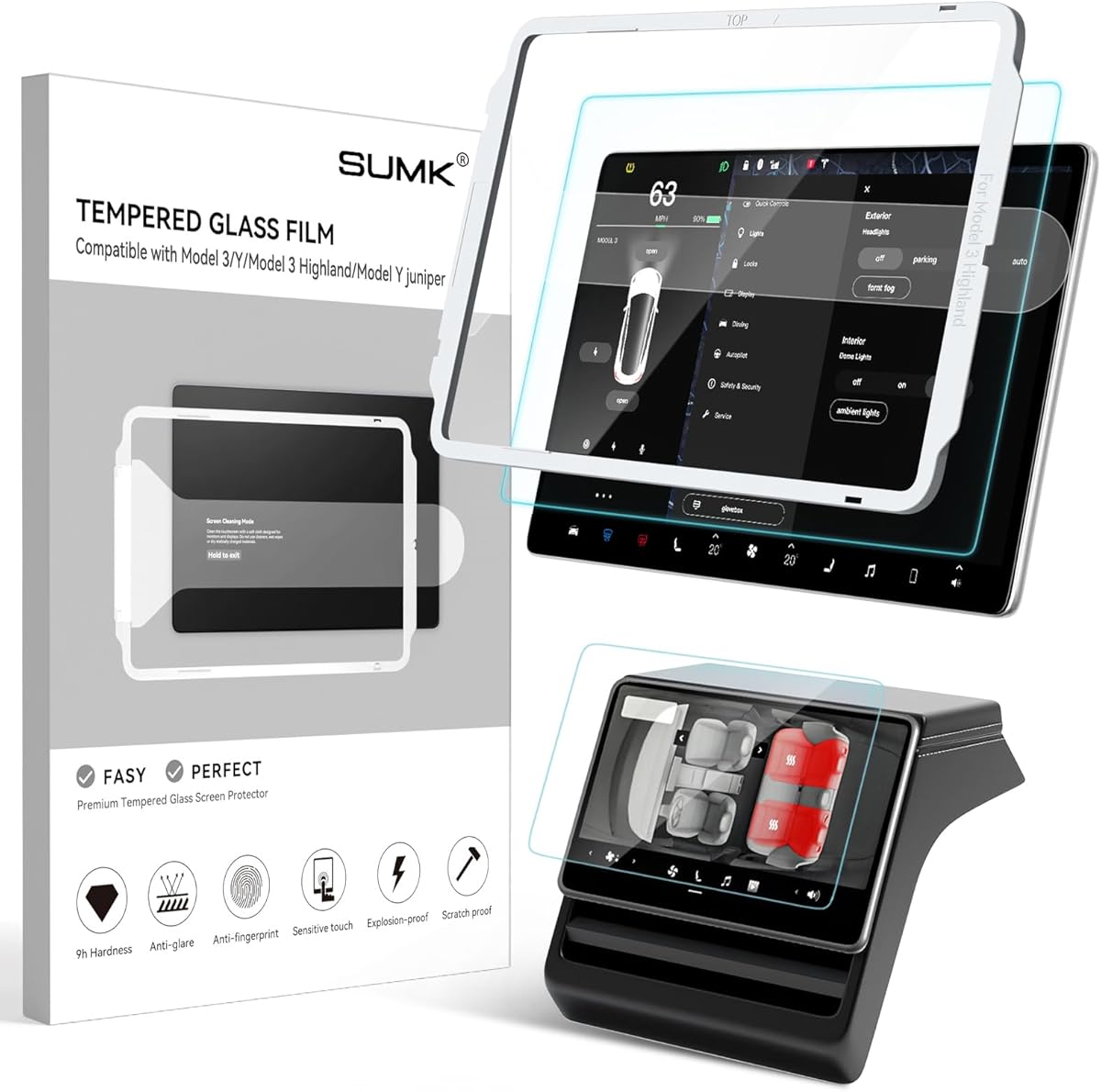 Tempered Glass Screen Protector for Tesla Model Y Juniper Accessories 2026 & for Tesla Model 3 Highland Accessories 2024 2025 [HD & 9H Anti-scratch] - 2pcs [Glossy]