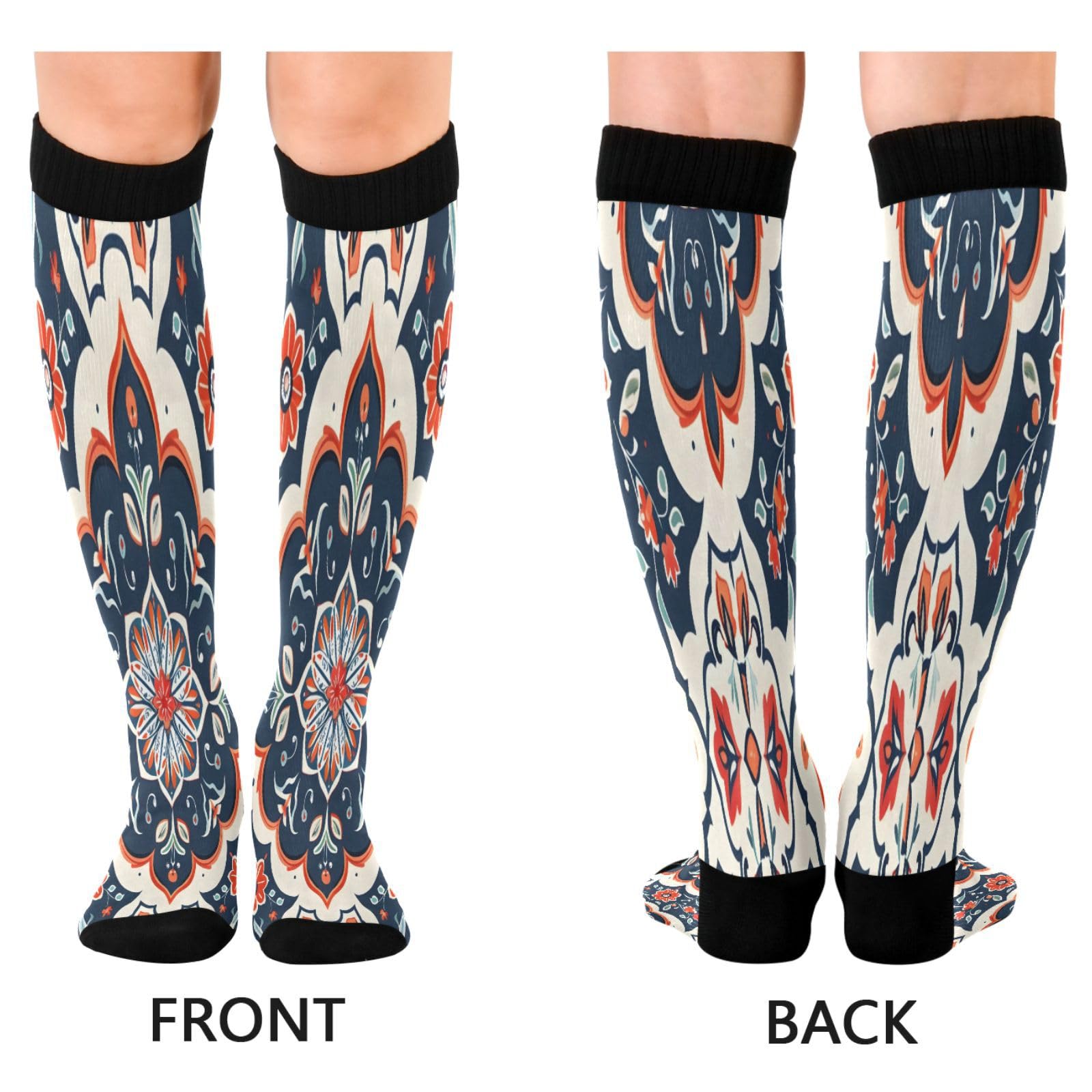 CEBUGI Flower Pattern Compression Long Socks Women Men Knee High Running Socks for Sports Hiking Travel,2 pair