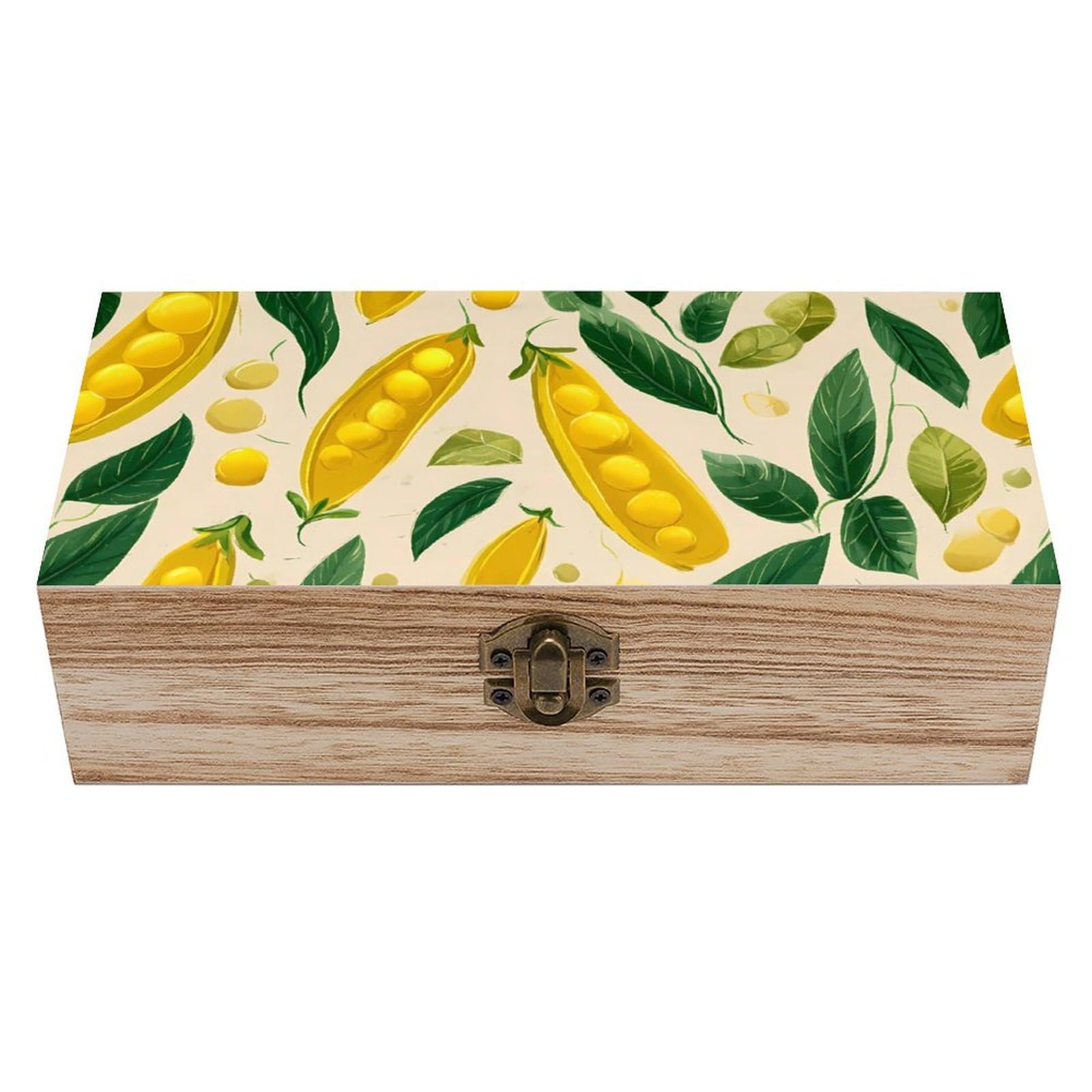 HLBSDM Yellow Peas Green Leaves Wooden Storage Box Craft Memory Keepsake Treasure Chest Box Jewelry Organizer