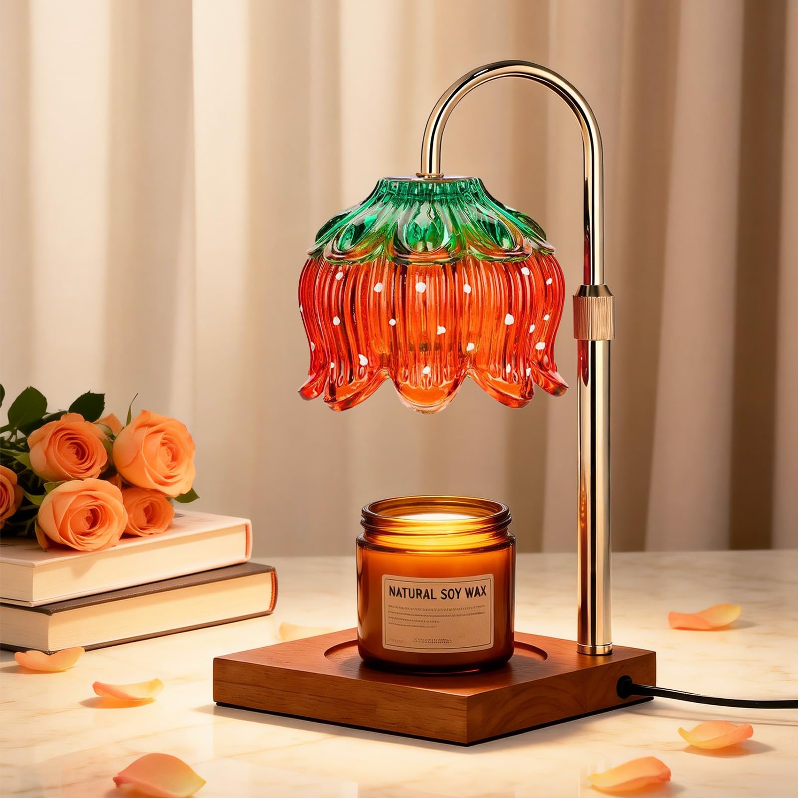 Tuocal Women's Strawberry Candle Warmer Lamp With Timer, Electric Candles Melting Light 2 Bulbs Adjustable Height And Brightness Jar Candles Flameless Burner For Birthday Various