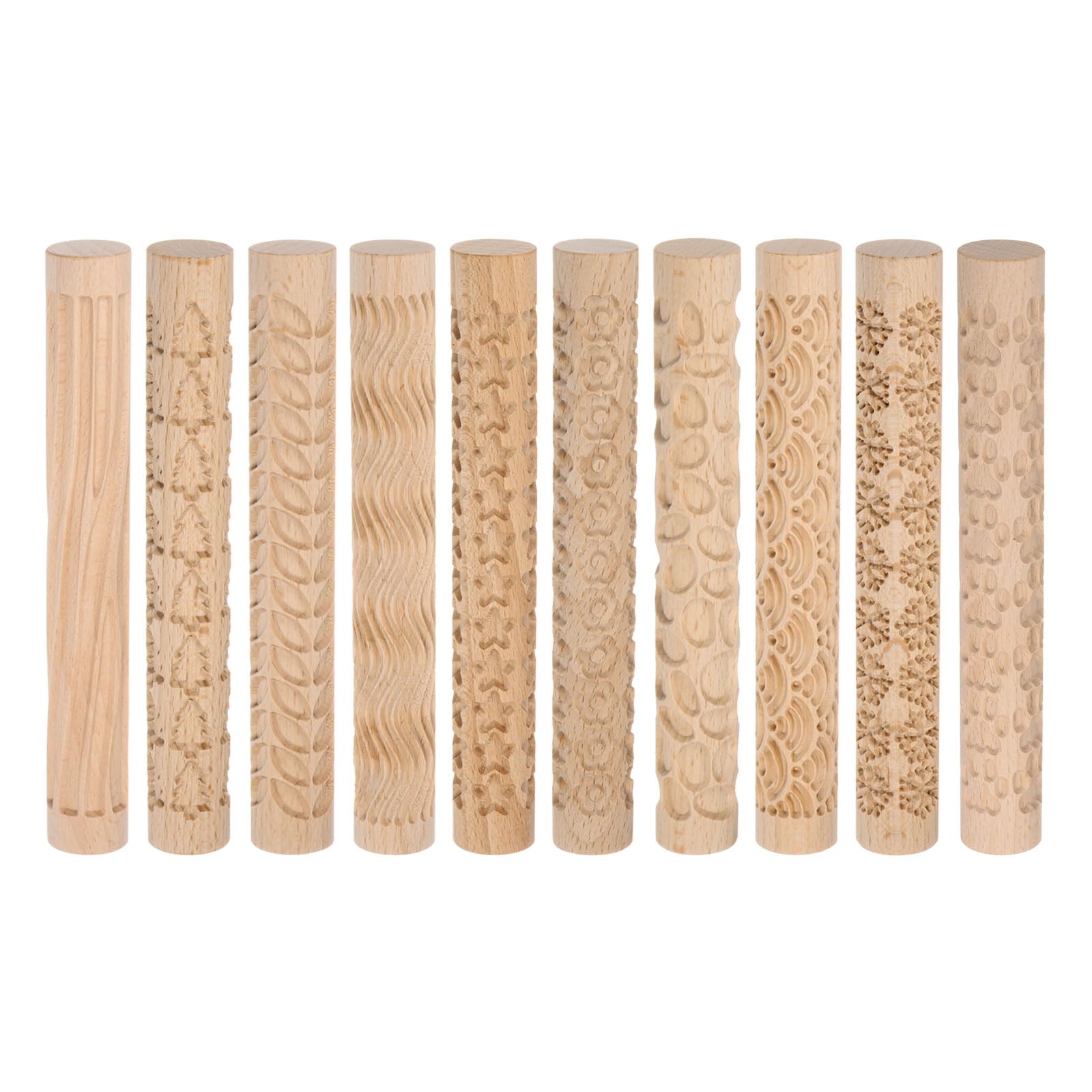 11 Rulli Per Ceramica In Legno Di Faggio – Texture Diverse Per Argilla, Pasta, Biscotti E Fai Da Te