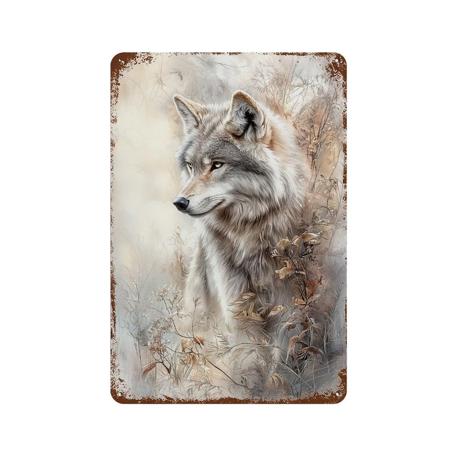 Wolf in The Wild Weathered Tin Sign 11.8"x7.9", Ideal for Basement, Hobby Room And Garage Decor