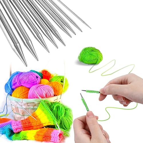 Miniatura 7 de Juego de 9 agujas de tejer circulares de acero inoxidable de 0.098-0.394 in de diámetro, doble punta de metal, agujas de tejer para hacer suéter,