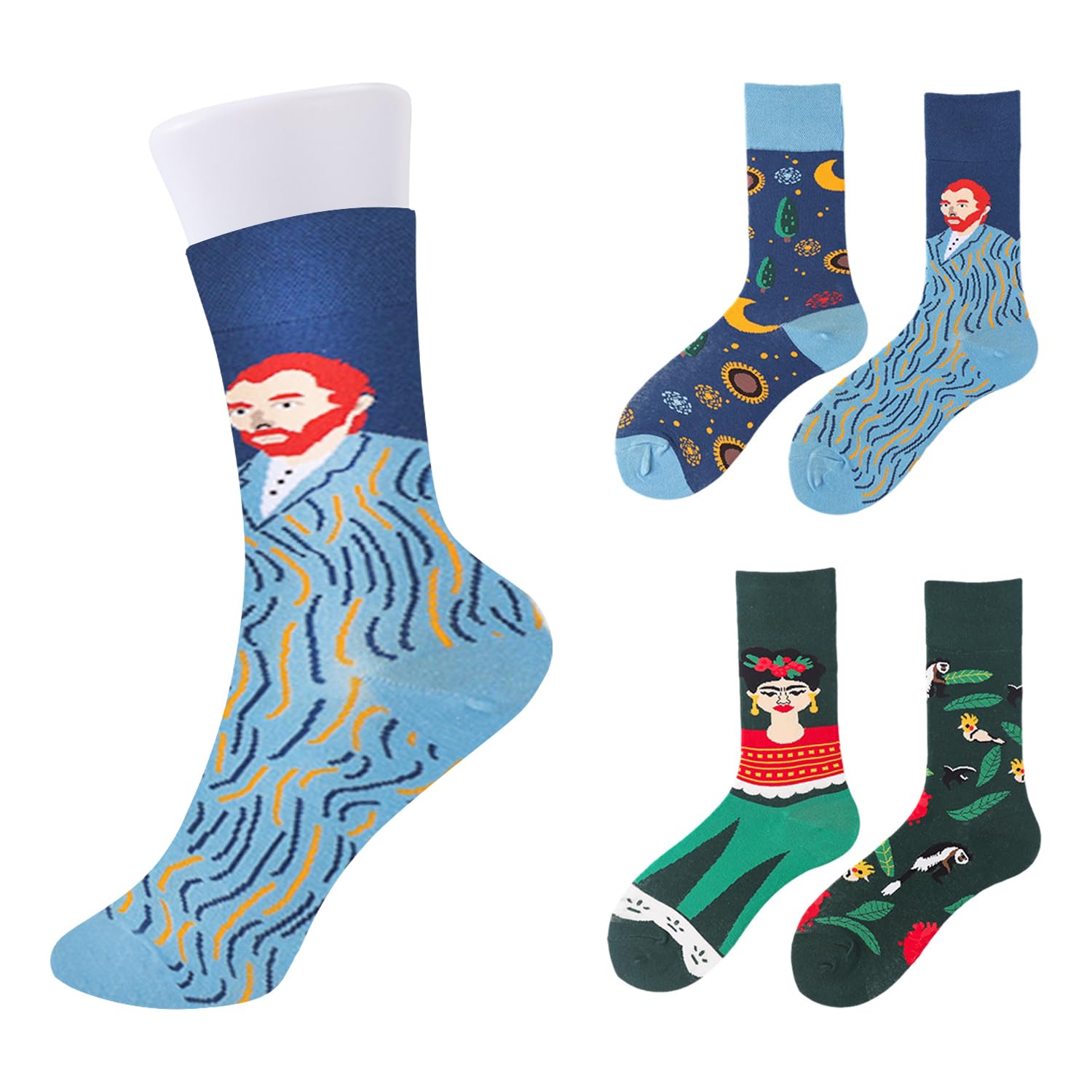 2 Pairs Of Character Printing Socks, Retro Personalized Socks, Creative Printing Socks, Fashion Socks, Mid-Calf Socks, Soft Elastic Socks