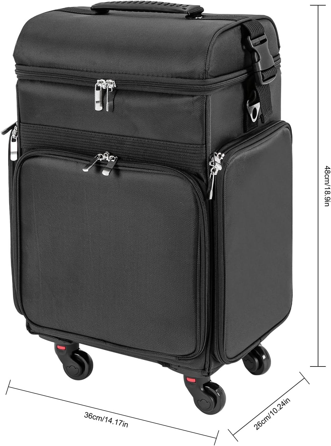 Rolling Makeup Train Case Multi-pocket Cosmetology Case on Wheels Soft Sided Cosmetic Organizer Floor Standing Nail Polish Organizer Portable Makeup Trolley for Makeup Artists | US STOCK