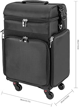 Makeup Train Case, 14.17*10.24*18.9in Multi-Pocket Cosmetology Case Travel Cosmetic Organizer Professional Soft Sided Makeup Case Trolley with Brush Bags for Nail Technicians Estheticians Embroiderers