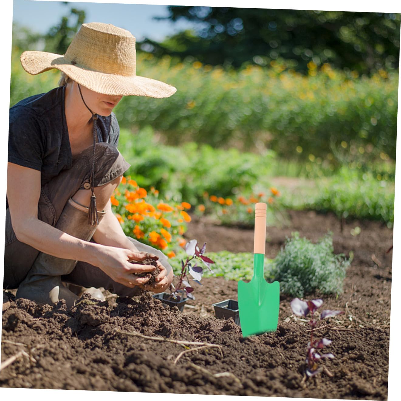 BESTonZON Gartenschaufeln 10 Stück und Metallkopf Zufällige Farbe mit Holzgriff Verschleißfest und Komfortabel zum Pflanzen und Umpflanzen von Setzlingen und Gemüse im Garten