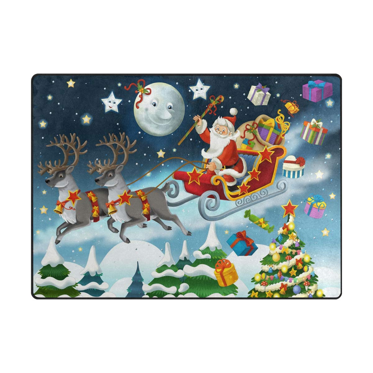 Mnsruu Tapis de Noël pour Salon et Chambre à Coucher Motif Père Noël, Tissu, Multicolore, 160cm x 122cm(5.3 x 4 Feet)