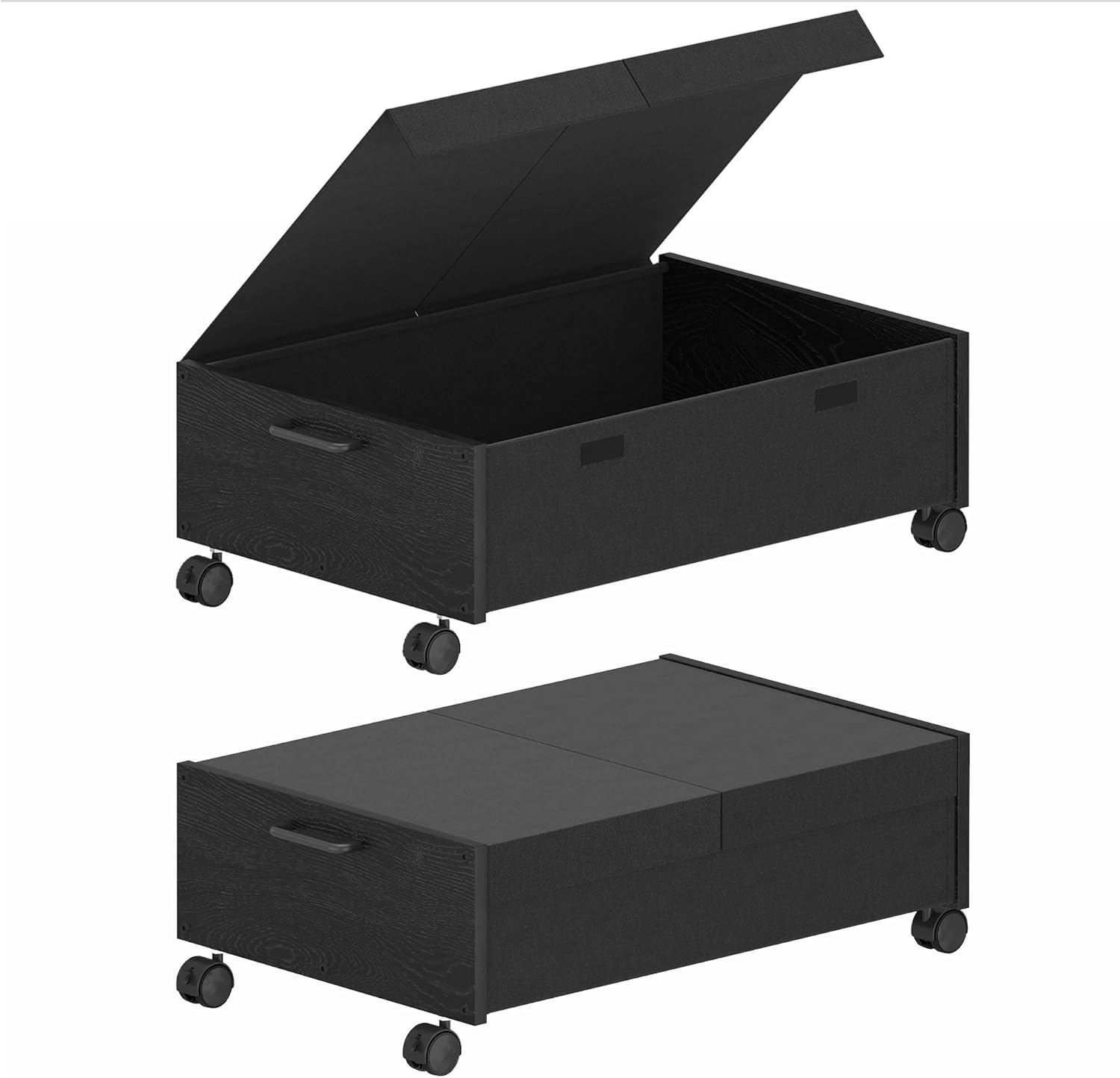2 Packs Under Bed Storage with Wheels, Rolling Underbed Storage Drawers with Lid, Wooden Under The Bed Storage Clothes Shoes Organizer for Bedrooms Dorms, Space-Saving (Black, 23.6" L)