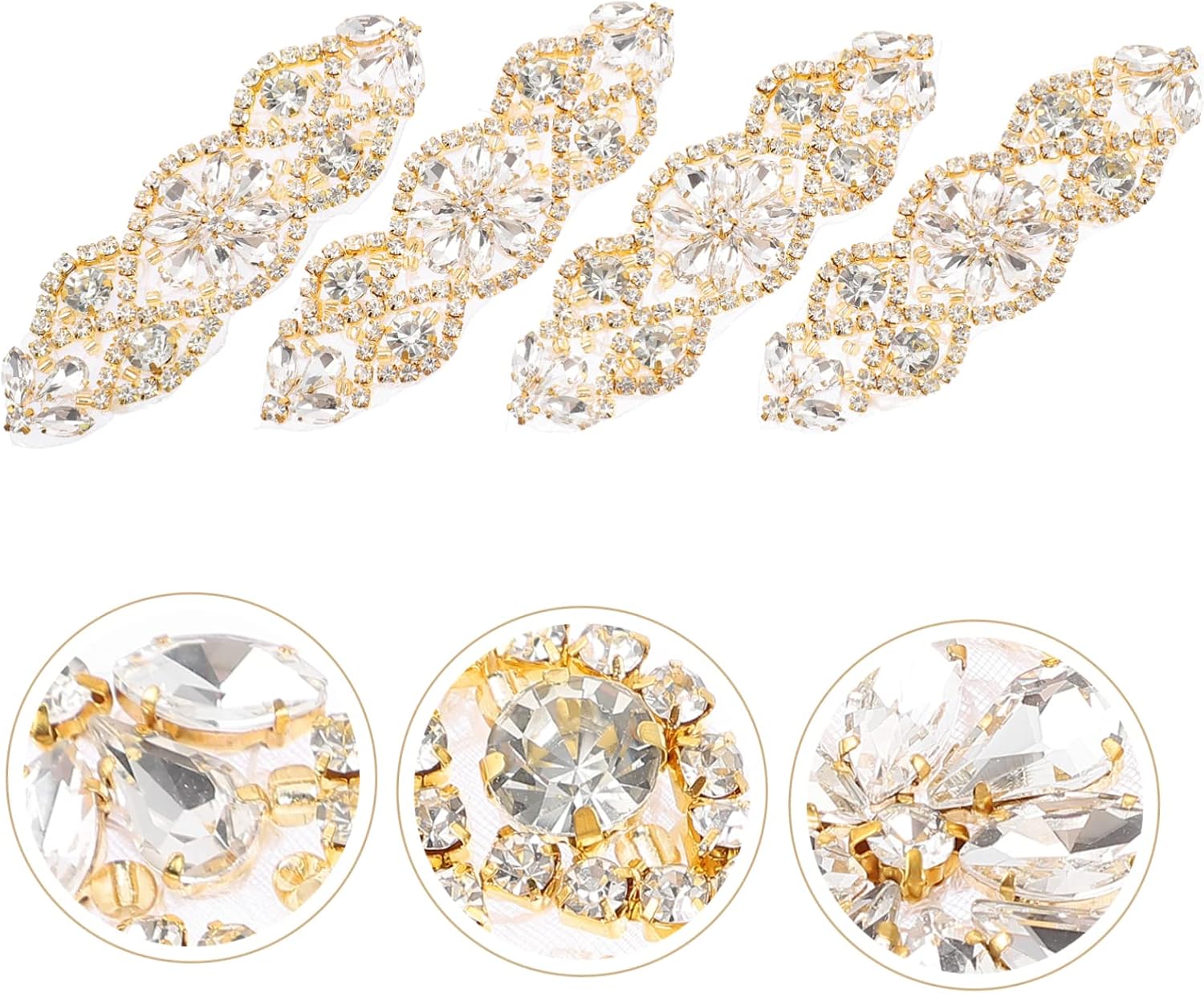 Artibetter 4Pcs Rhinestone Iron Applique Patches for Bridal Dress Belts Eye Catching Decorative Sash Embellishments Durable Hot Melt Adhesive Design for Wedding and Evening