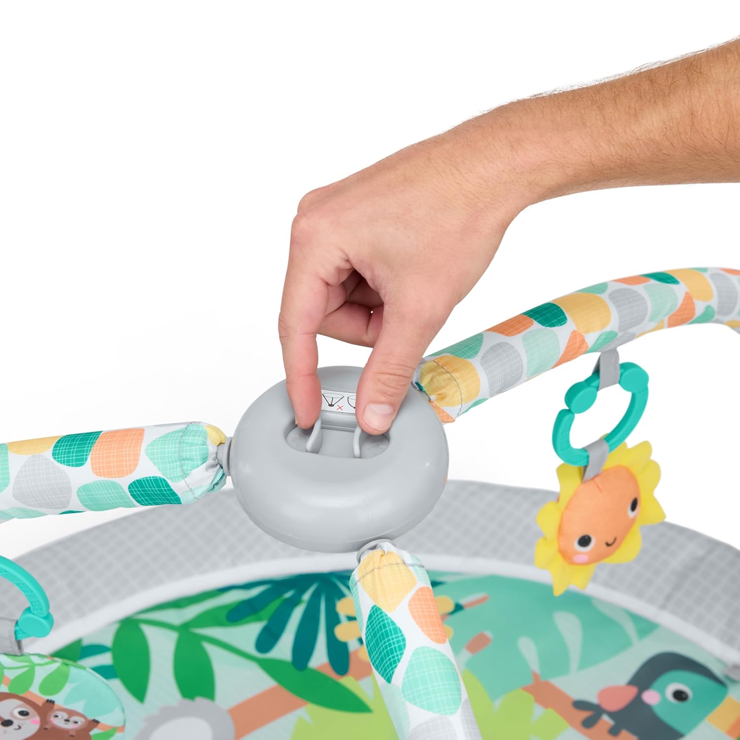 Bright Starts Wild Rainforest Foldaway Activity Gym with Carry Bag for Storage & Travel, Blue Green Jungle Play Gym, Newborns & Up