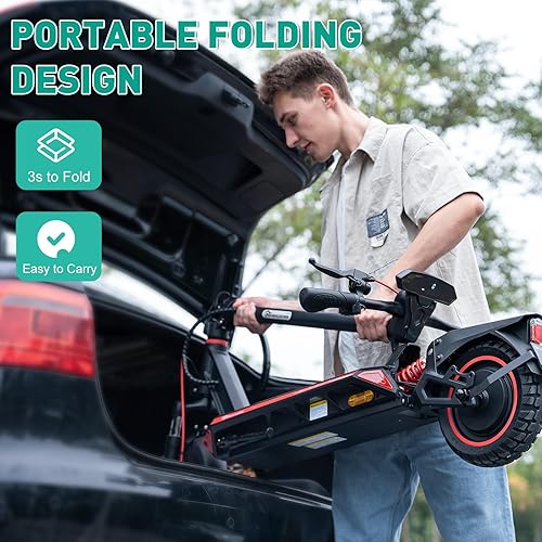 Miniatura 6 de EVERCROSS Patinete eléctrico A1 para adultos  Scooter portátil de viaje de 800 W con sistema de doble frenado, doble suspensión y neumáticos sólidos