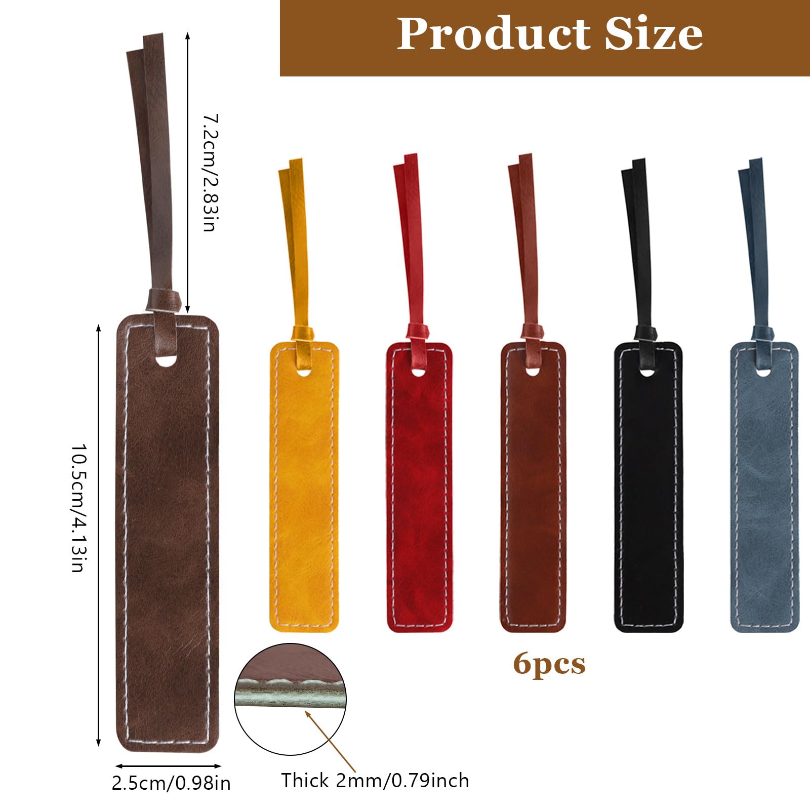 DAJISI 6PCS Leather Bookmark for Women Men Multicolor Genuine Leather Bookmarks with Tassel Simple Elegant Book Markers Meaningful Gift for Reader Book Lovers (6 Color) - Image 2