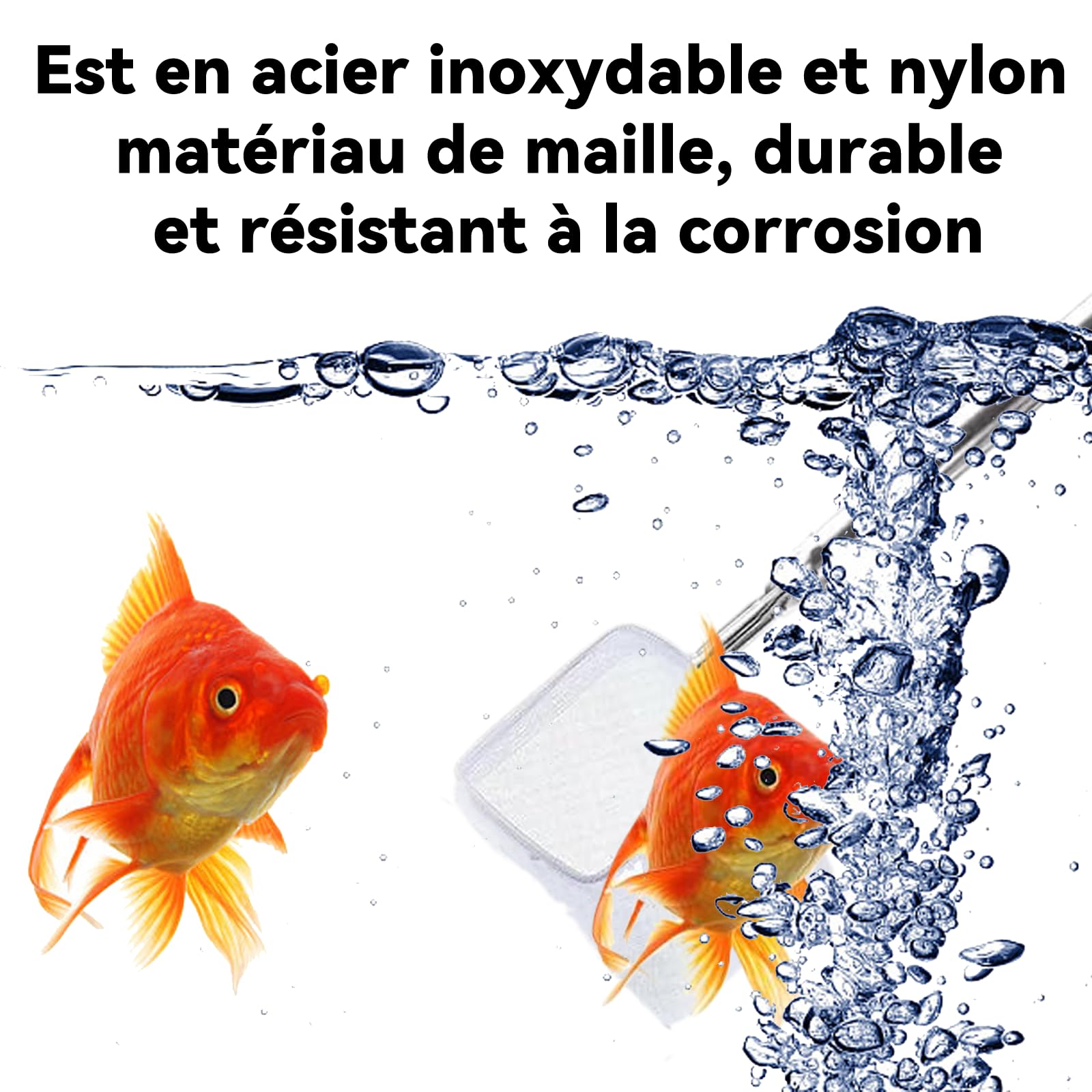 Épuisette Aquarium Télescopique Carrée en Nylon avec Manche en Acier Inoxydable Filet Fin pour Poissons Crevettes et Débris