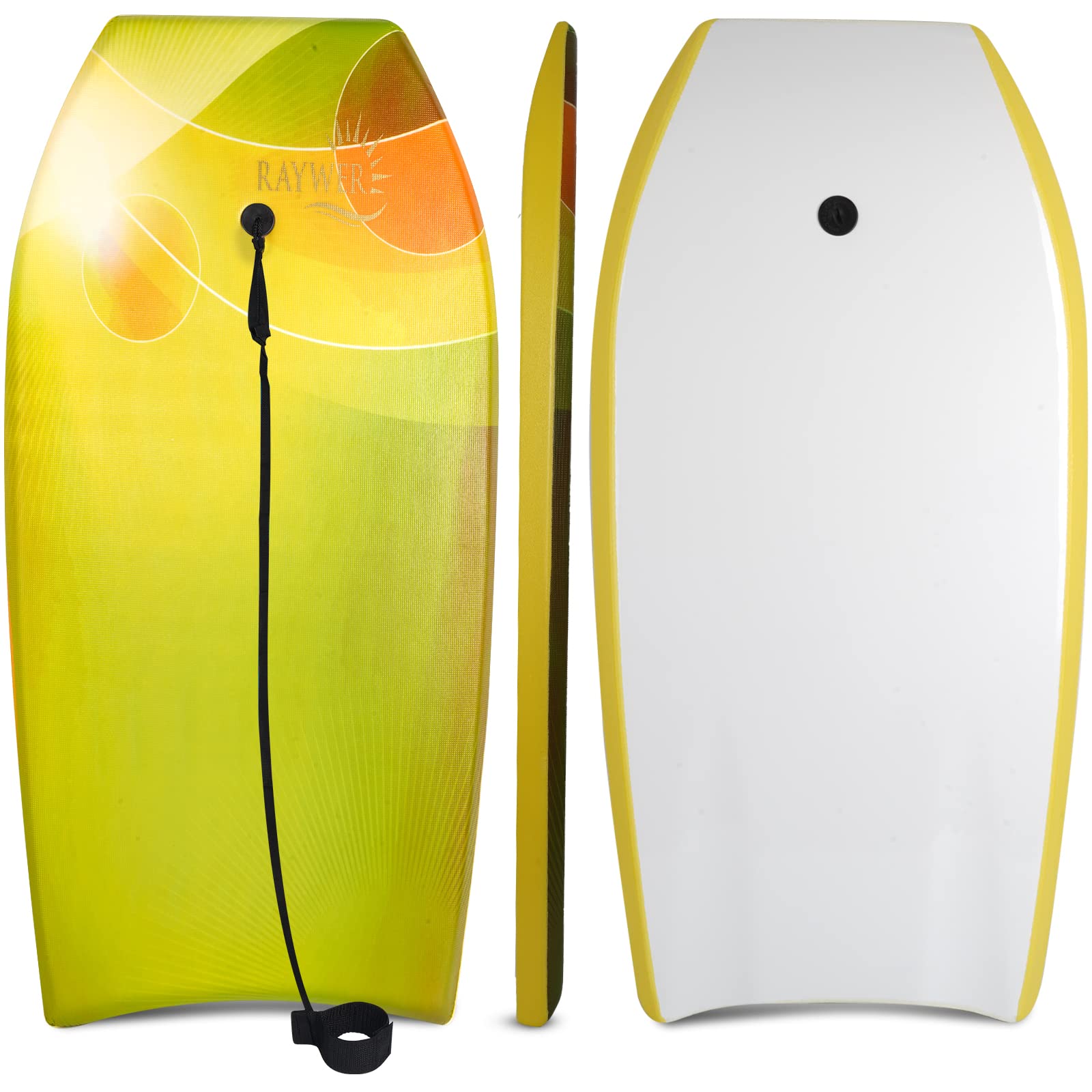 RAYWER Tablero de cuerpo ligero con núcleo EPS, parte inferior de polietileno de alta densidad, correa y cuerda de muñeca ajustable, gran surf para niños y adultos