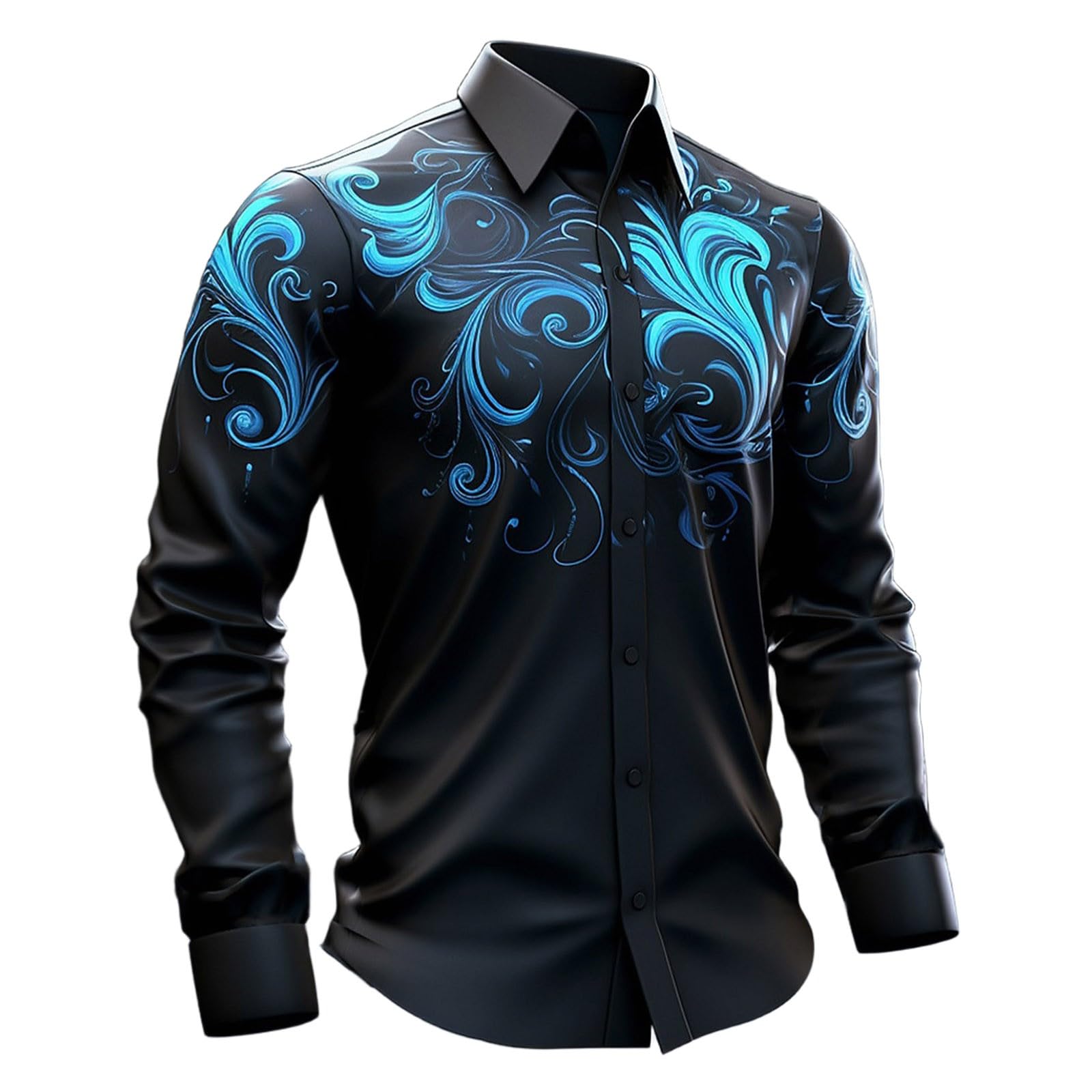 Long-Sleeved Gothic Festival Print Medieval-Style Shirt. The elaborate pattern and classic fit make it ideal for costumes and casual wear., lightblue, XL — image 1