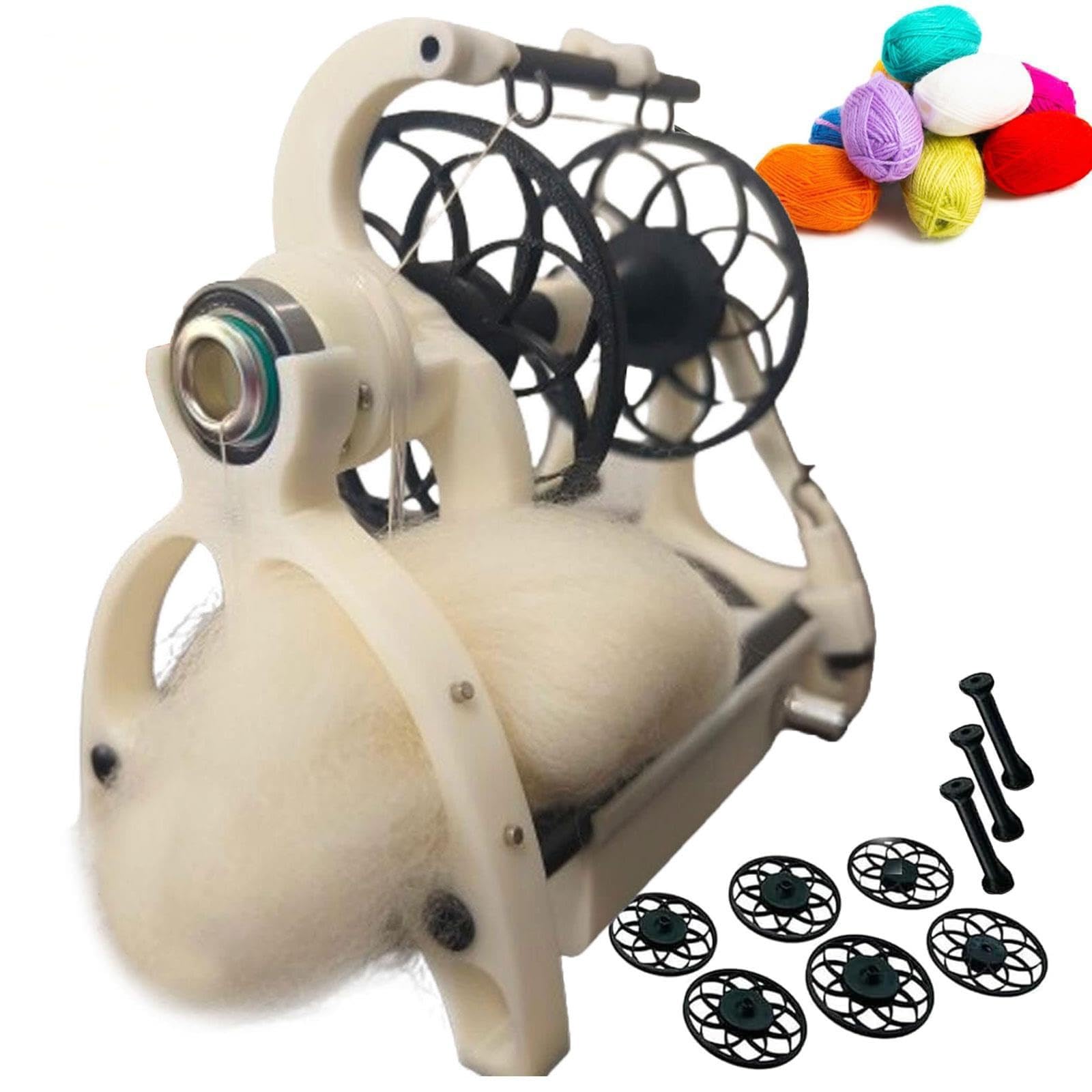 Rueda giratoria de hilo eléctrica de 800 rpm con pedal y 3 bobinas for lana | Máquina automática rueda giratoria, avance retroceso, velocidad ajustable, capacidad 4 onzas for tejido de hilo(White)