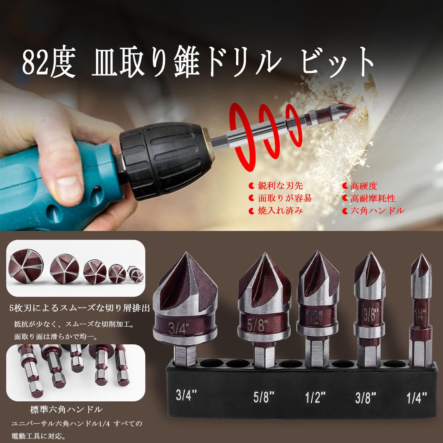 Amazon | Wolfride 皿取り錐ドリルビット 面取カッター カウンター