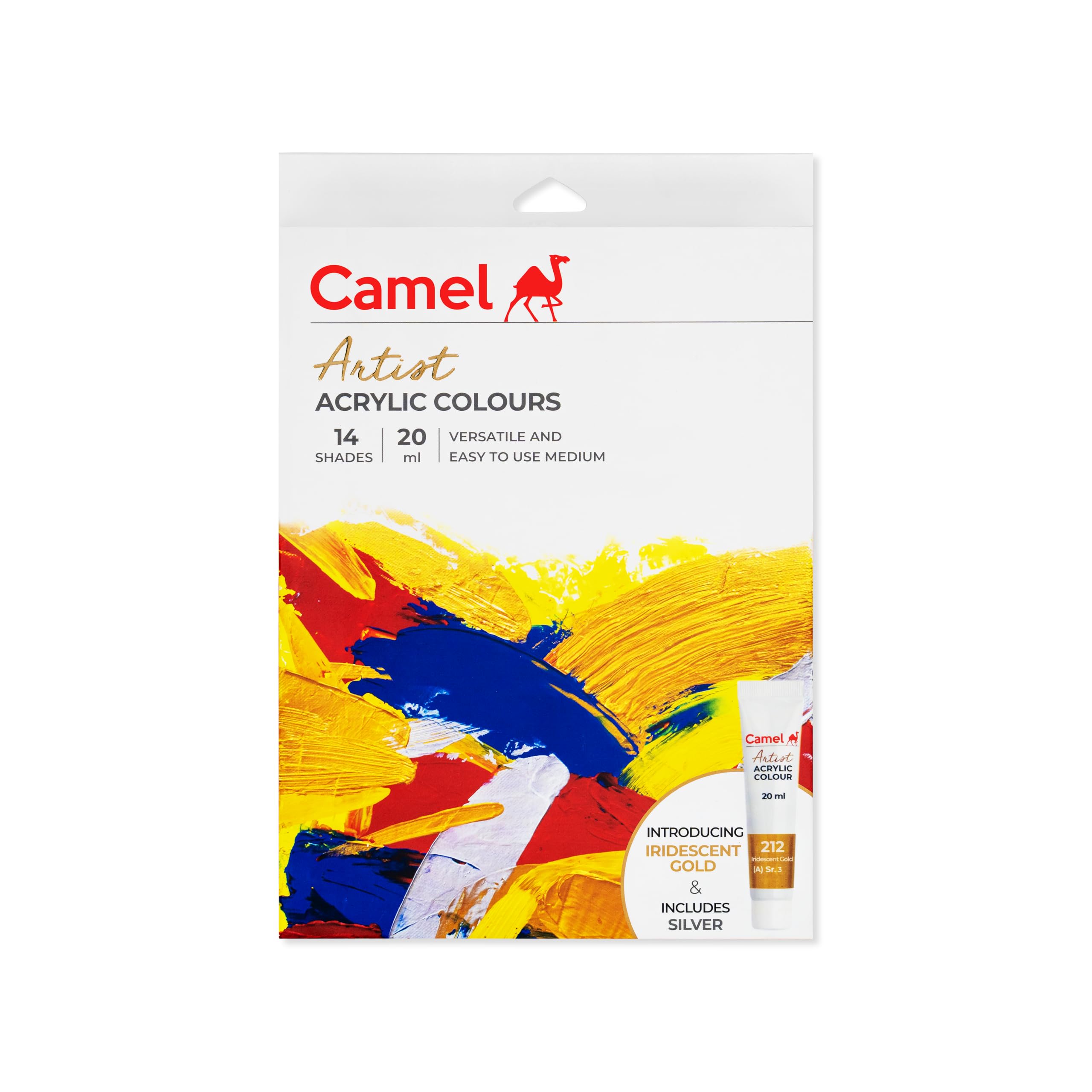Camel Acrylic Color Box - 20ml Tubes, 14 Shades, Including Introducing Iridescent Gold & Silver Colour-image-49