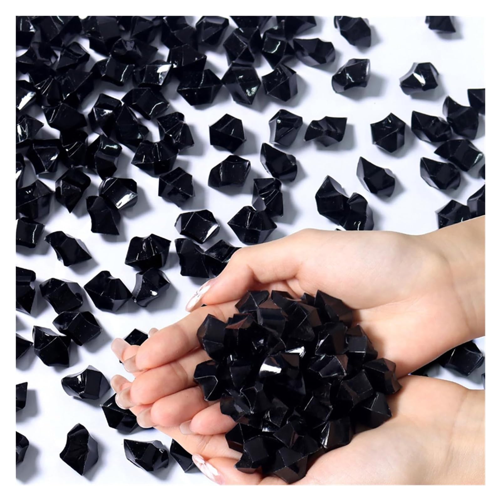 ITRHJTGP Fake Ice Rocks Crushed Diamond Gem Crystals Stones Plastic Fake Ice Rocks Cube Irregular for Vases Fillers(Black)