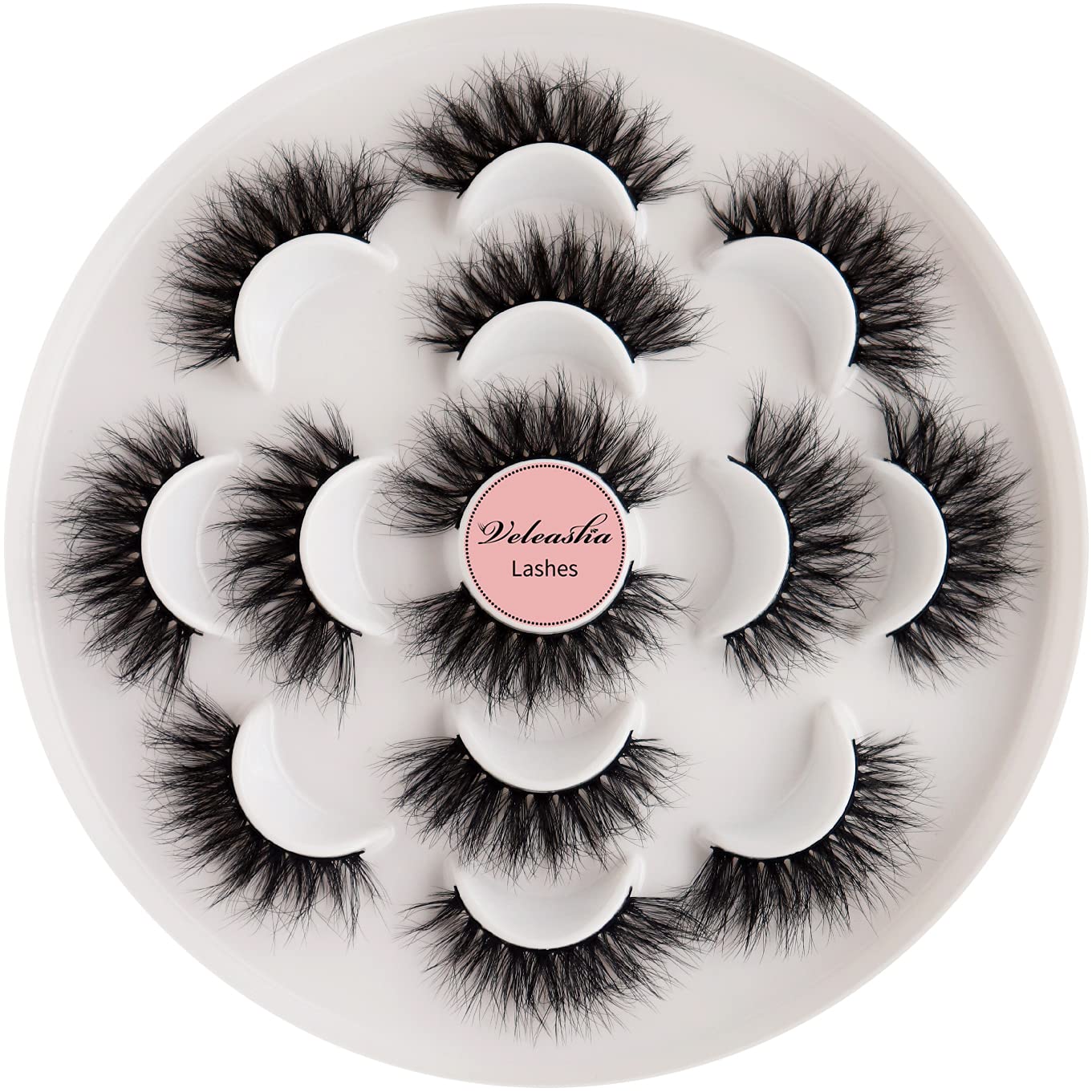Veleasha Lashes Pack 7 Pairs Mink Lashes Look 20mm Fluffy False Eyelashes Wispy Volume 8D Eye Lashes Vegan Fake Eyelashes | Cat Eye