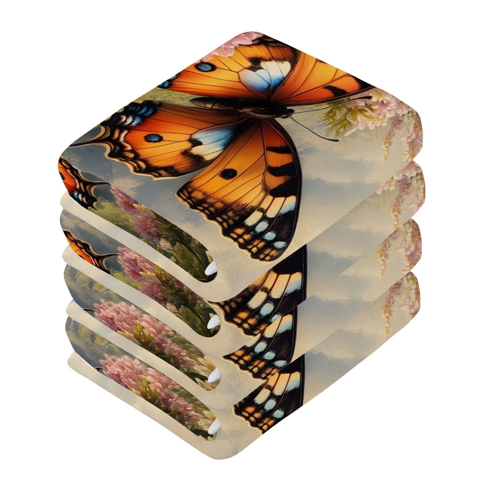 YANENDIE Spring Butterflies Washcloths Towels, Highly Absorbent and Soft Cotton Face Cloths, 6 Pack Quick Dry Wash Cloths - 12 X 12 Inches