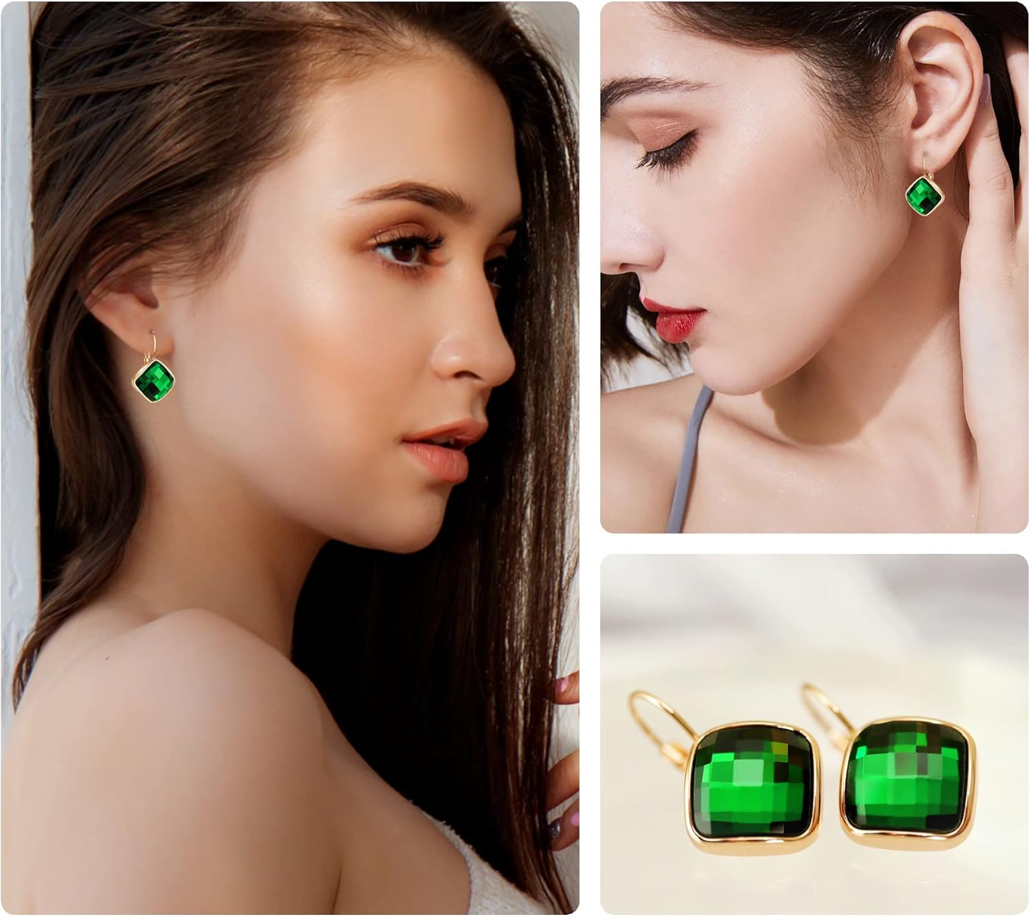VONSSY Crystal Drop Dangle Earrings Leverback Hoop Hanging Zircon Jewelry Gift for Women Mother Wife