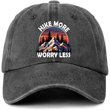 Funny Camping Hat Hike More Worry Less Colorful Mountains Printed Baseball Cap Classic Cotton Adjustable Washed Baseball Hat for Men Women Cool Hiking Gifts for Hiker Camper Trucker Friend