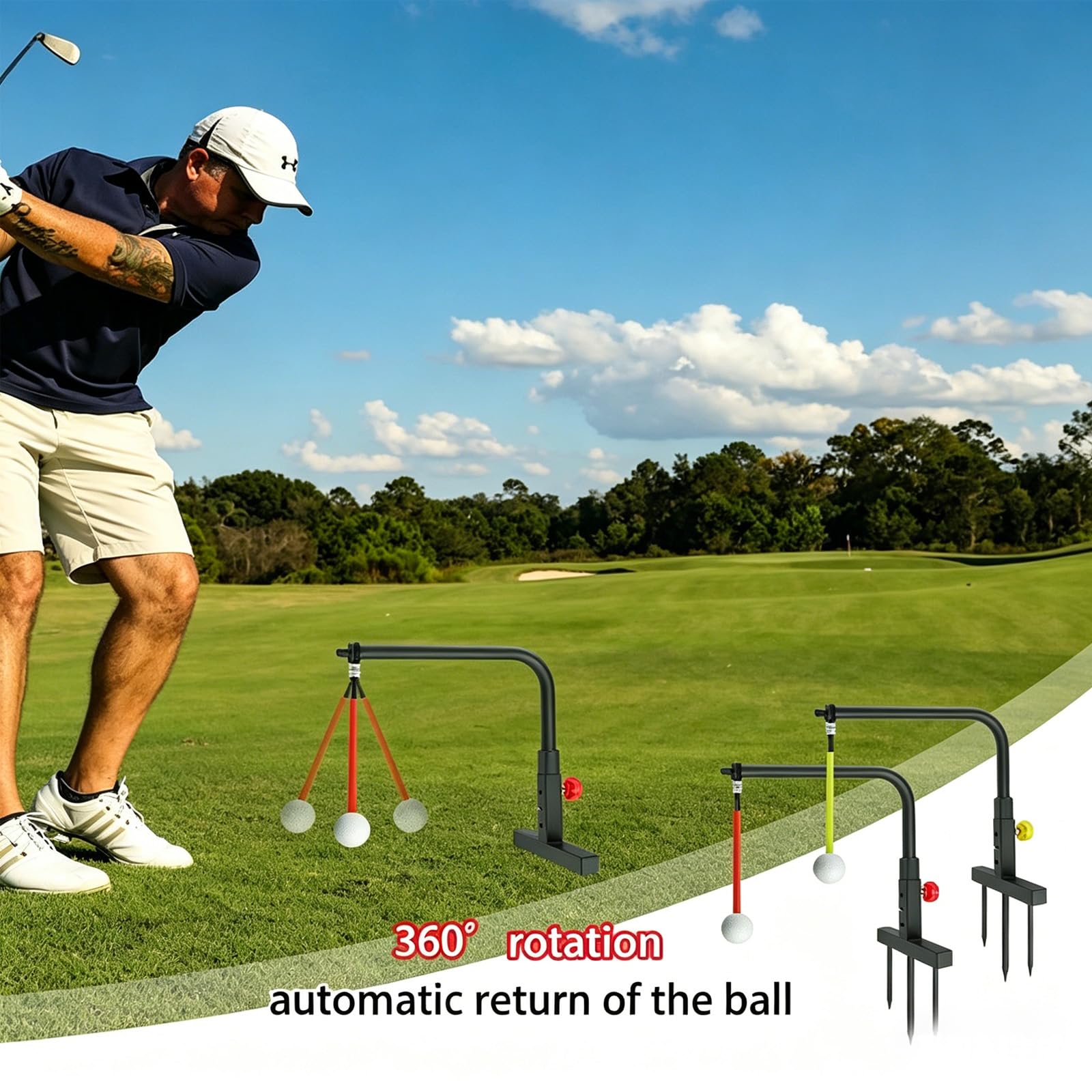 Golfschwungtrainer Mit 360°-ballrückführung, Höhenverstellbar