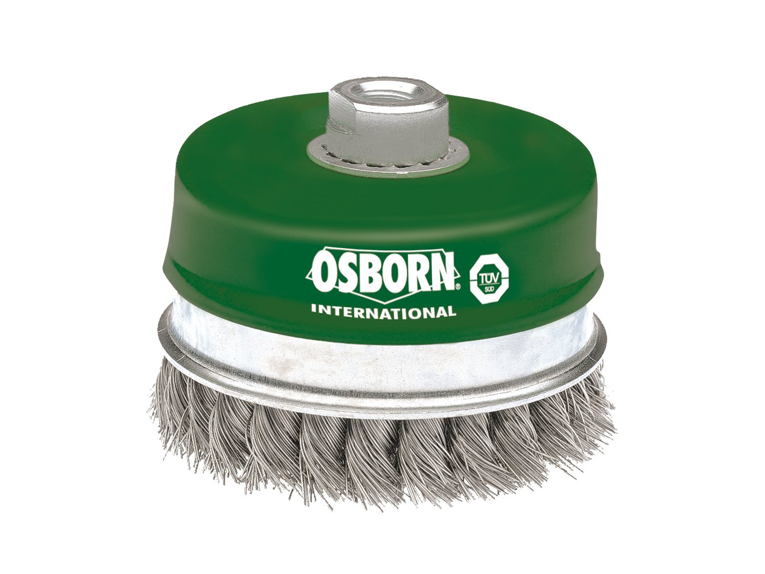 Osborn 2608354 AR002608354 szlifierka kątowa 180 mm, szczotka garnkowa D100 mm gwint M14 x 2,0 drut ze stali nierdzewnej 0,50 mm z pierścieniem podporowym przetestowanym przez TÜV, kolor zielony