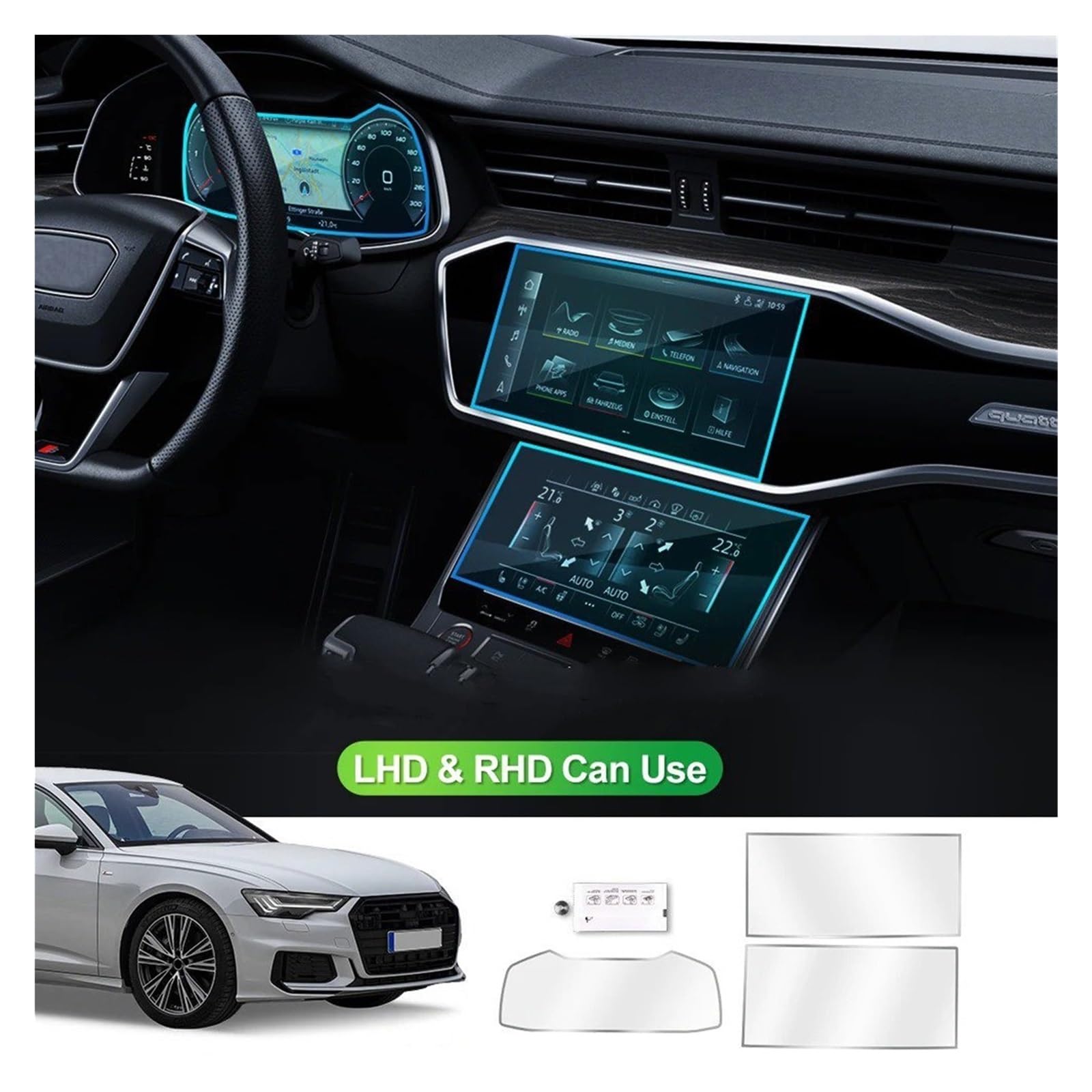 Car Navigation Pellicola Protettiva Per A6 Per A7 19-25 3PCS Pellicola Vetro Temperato Protezione Car Center Console Schermo Navigazione GPS Cruscotto Display Protettivo