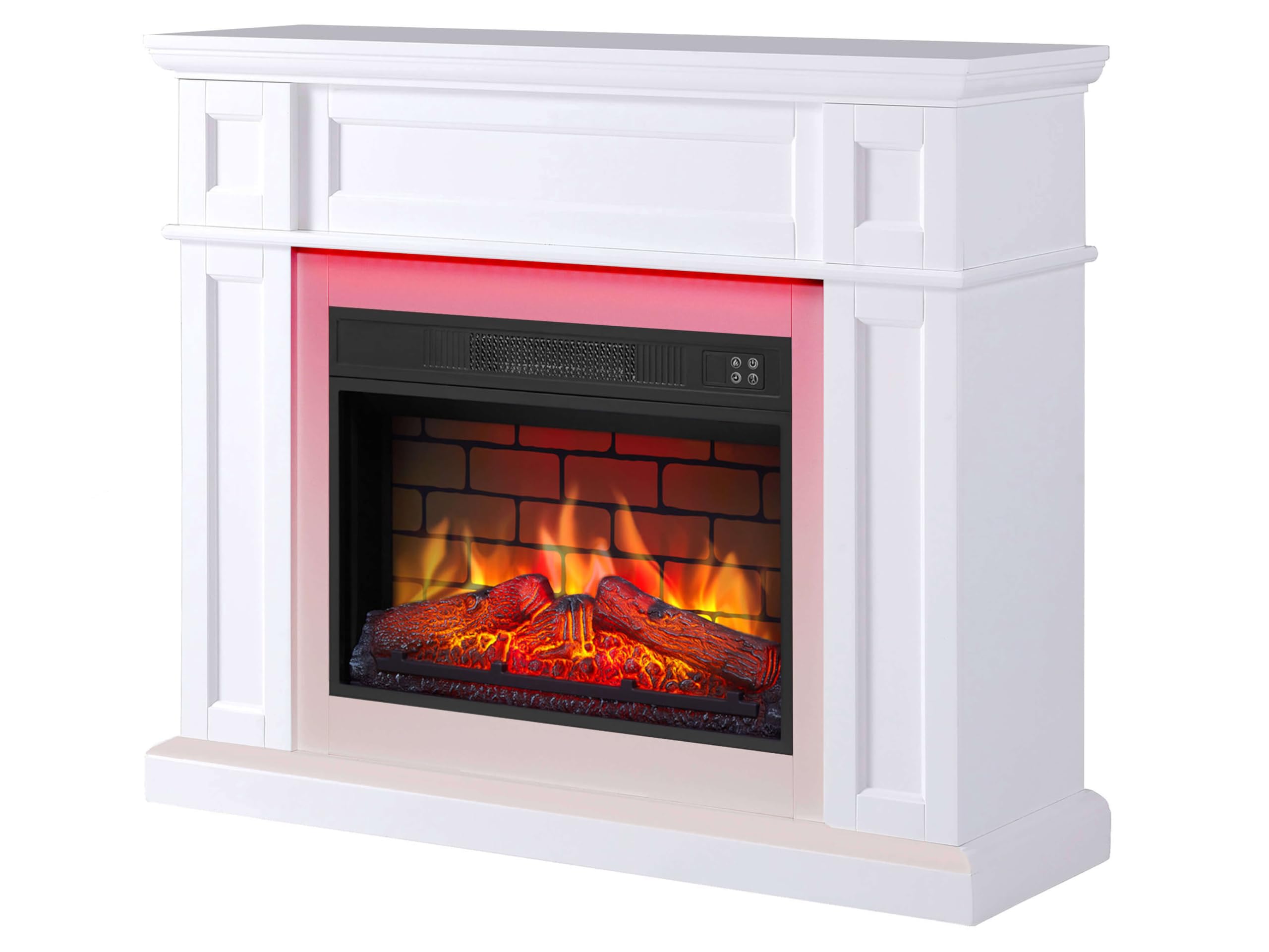 Kominek elektryczny LED ArtiFlame Linz AF23BS biały z dźwiękiem, 12 trybów ogrzewania 1800 W, timer, prawdziwy efekt płomienia, 3 poziomy jasności, ekskluzywny design, pilot