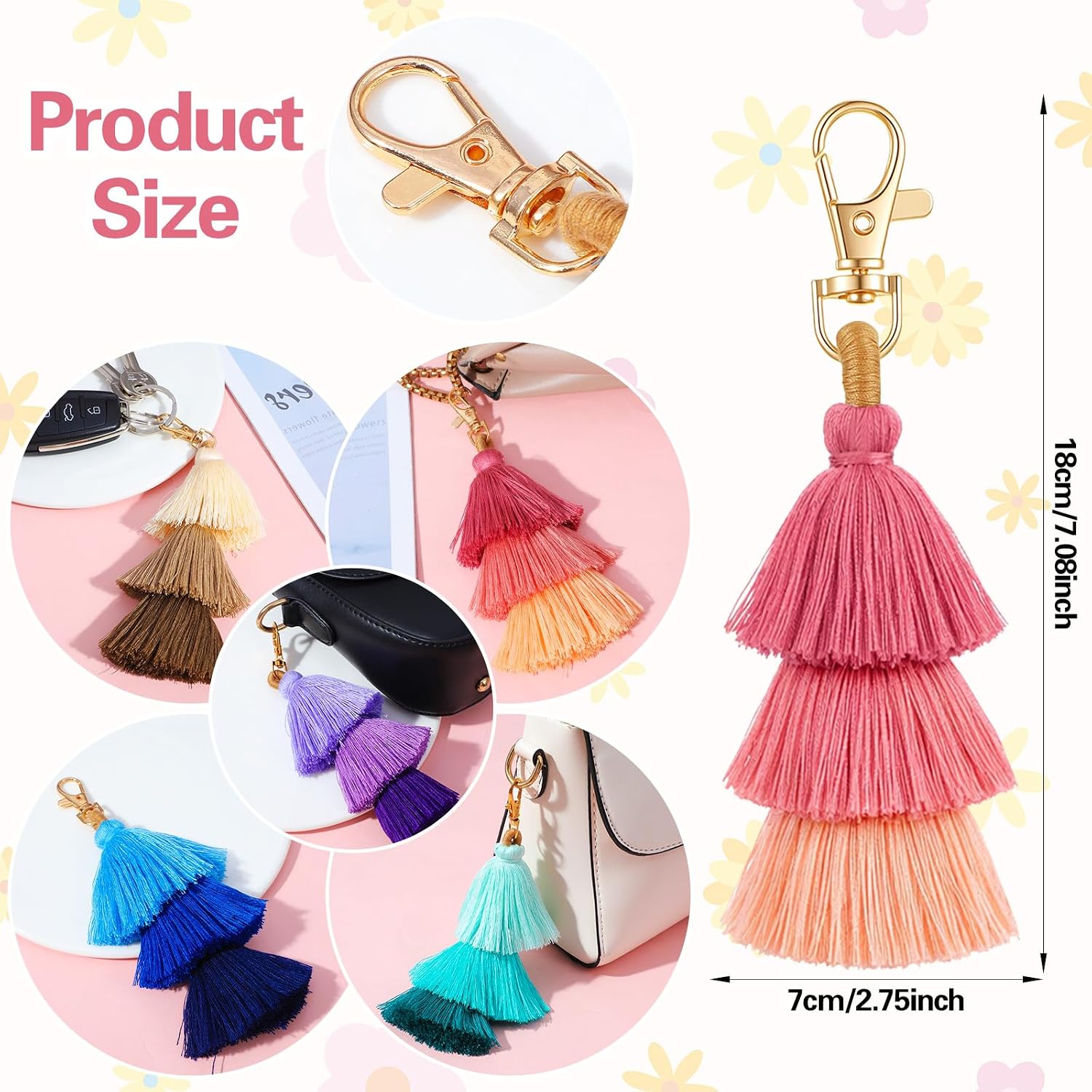 MAQUITA 20 Pcs Pom Pom Tassel Keychain Colorful Backpack Keychain Women Cute Bag Charms Bohemian Purse Tassels Bag Charm Handbag Purse Pendant Key Chain (5 Colors)
