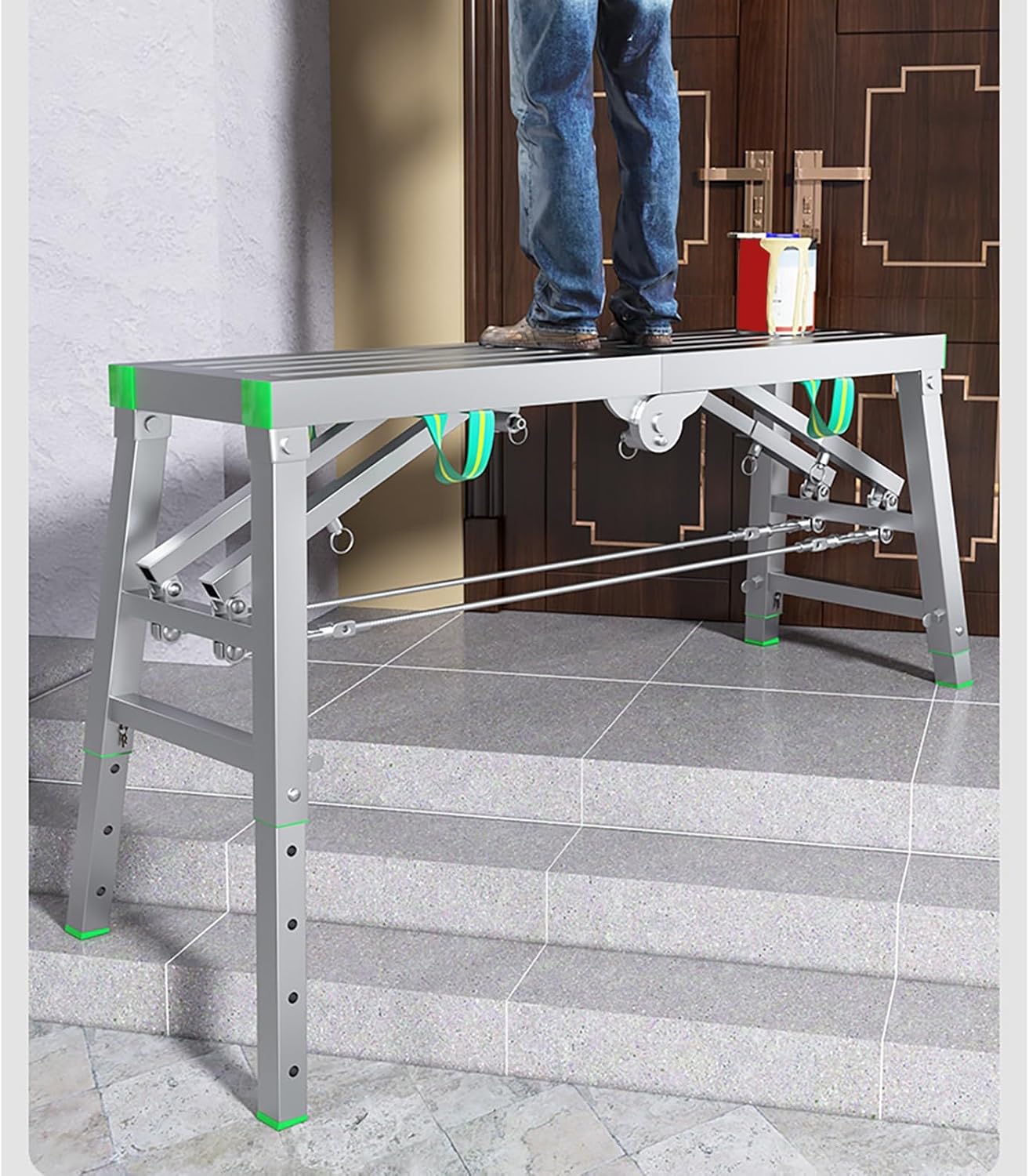 Portable Folding Work Platform - Adjustable Scaffolding Tower for Construction, Maintenance & Repair - Multi-Purpose Height Adjustable Workbench