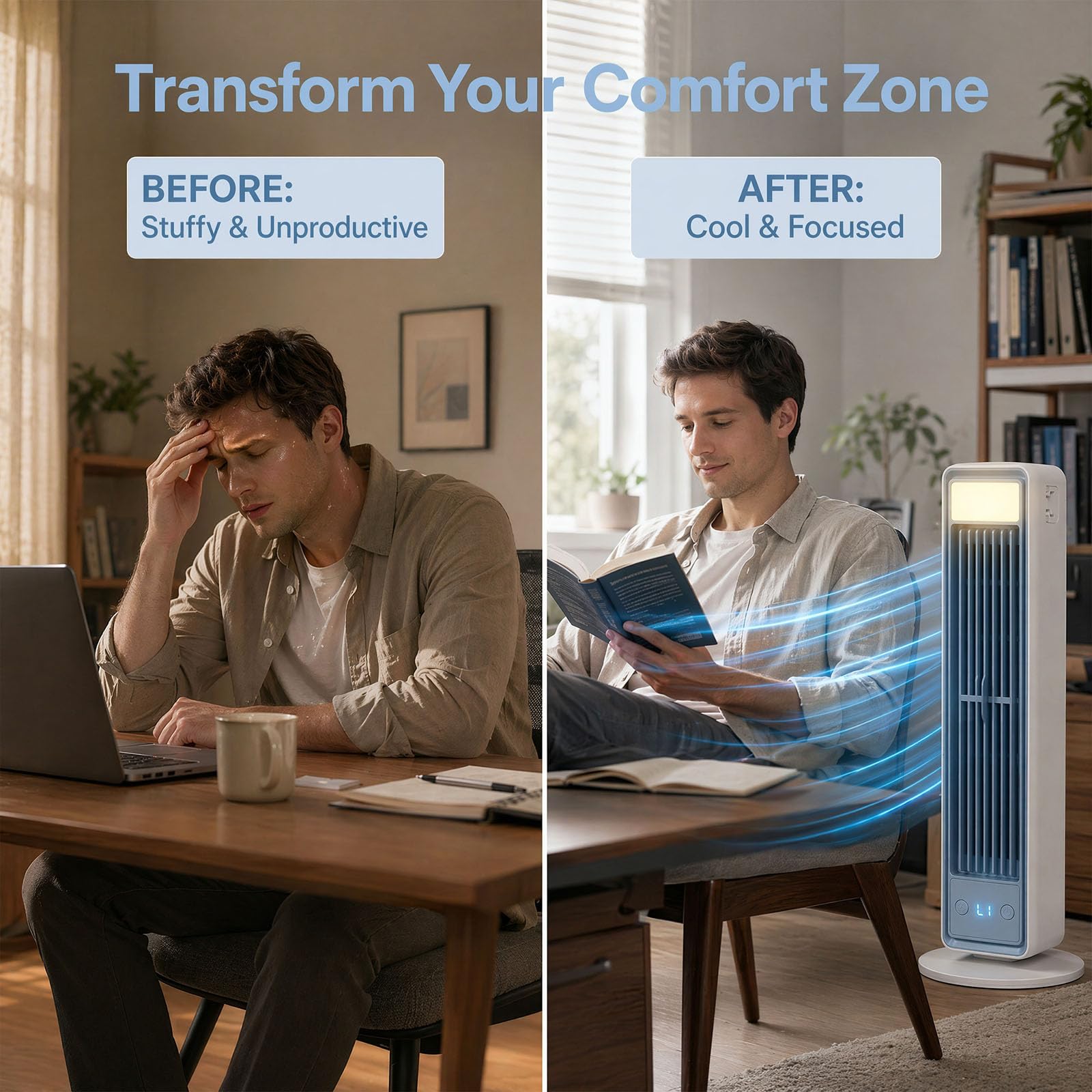 Tragbare Klimaanlage, Mobiler Luftkühler leise mit 3 Geschwindigkeiten, Energieeffizienter Ventilator ohne Flügel, Mini Air Conditioner für Schlafzimmer, Büro und Zuhause, Weiß
