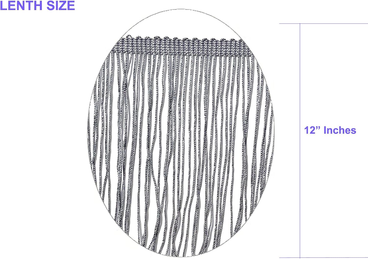 Beautiful 2 Yards of 12" Long Chainette Fringe Tassel Thread Yarn Trim Fringe Sewing, Dance Costumes, Drapery, Lamp Shades- Grey