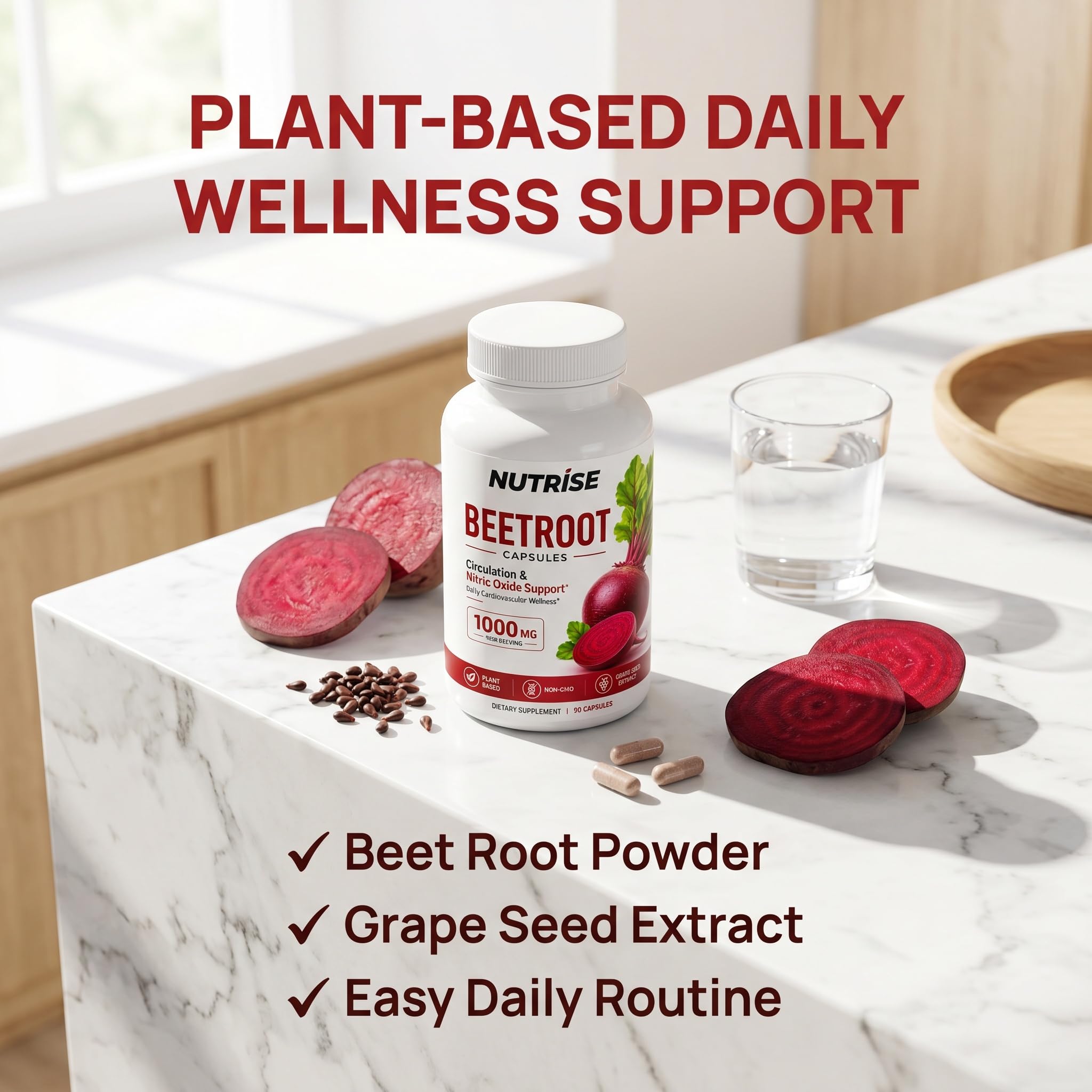 NUTRISE Beetroot Capsules – Beet Root Powder with Grape Seed Extract, Non-GMO, Daily Use for Adults, 90 Count (1 Pack) — Amazon image 2